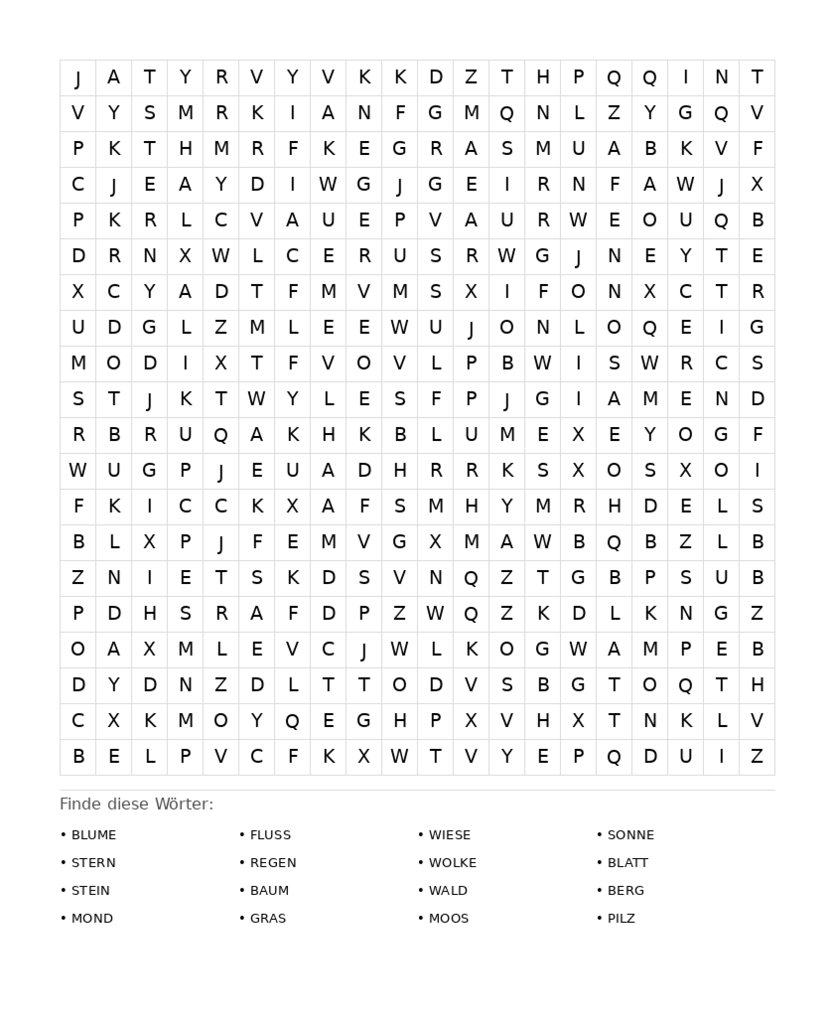 Wortsuchrätsel Wortsuchrätsel: Natur für Erwachsene aus der Kategorie Wortsuchrätsel - kostenlos ausdrucken