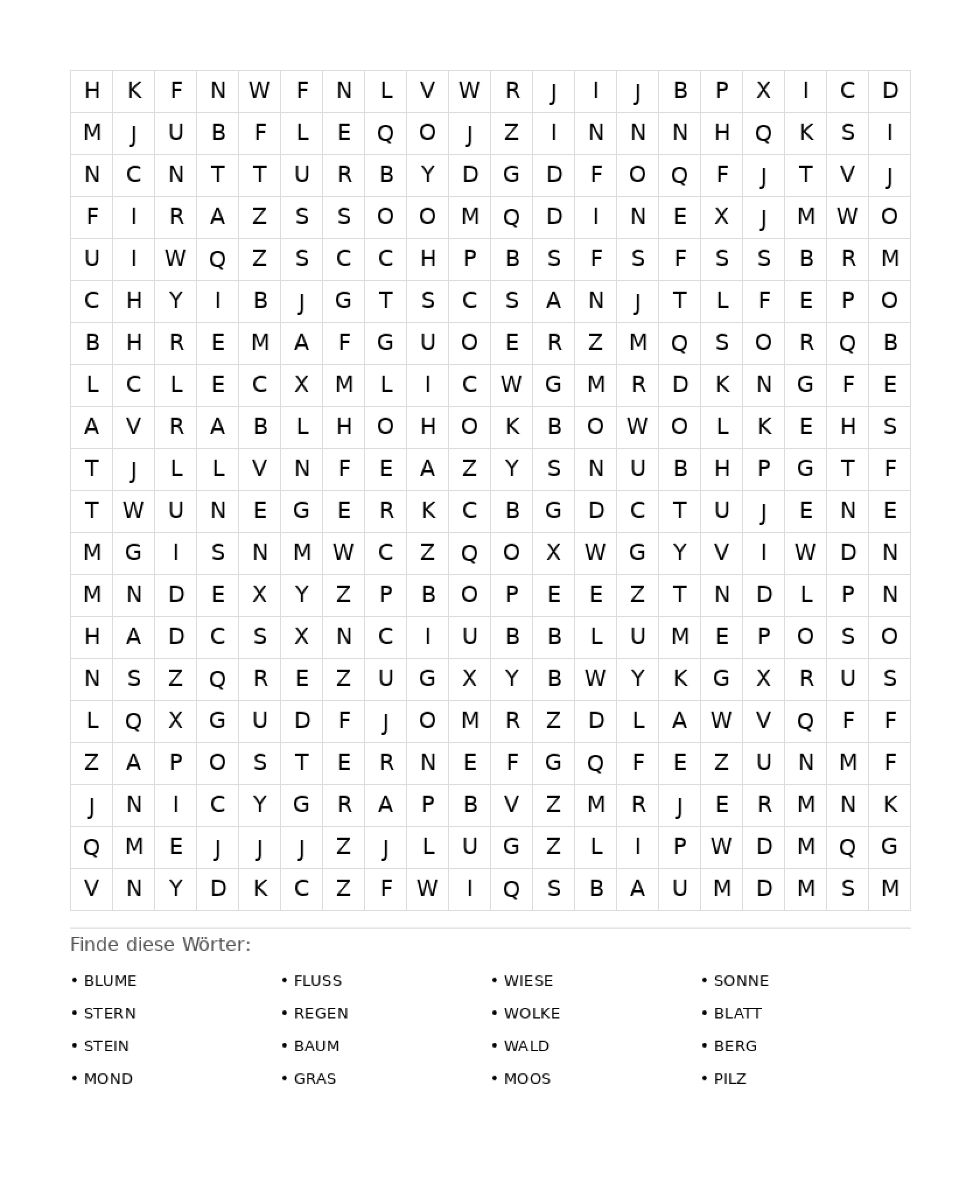 Wortsuchrätsel Wortsuchrätsel: Natur für Erwachsene aus der Kategorie Wortsuchrätsel - kostenlos ausdrucken