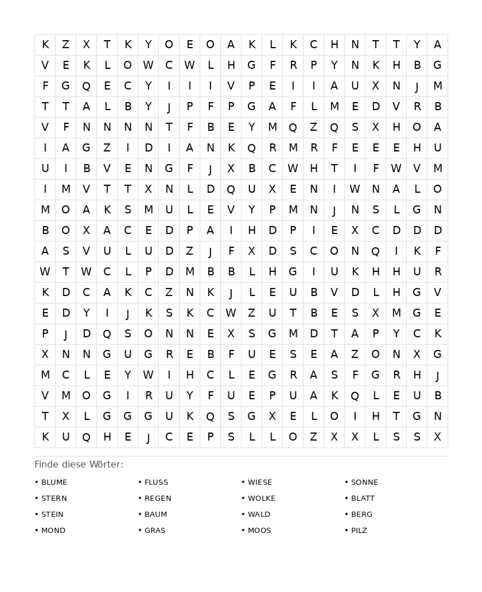 Wortsuchrätsel Wortsuchrätsel: Natur für Erwachsene aus der Kategorie Wortsuchrätsel - kostenlos ausdrucken