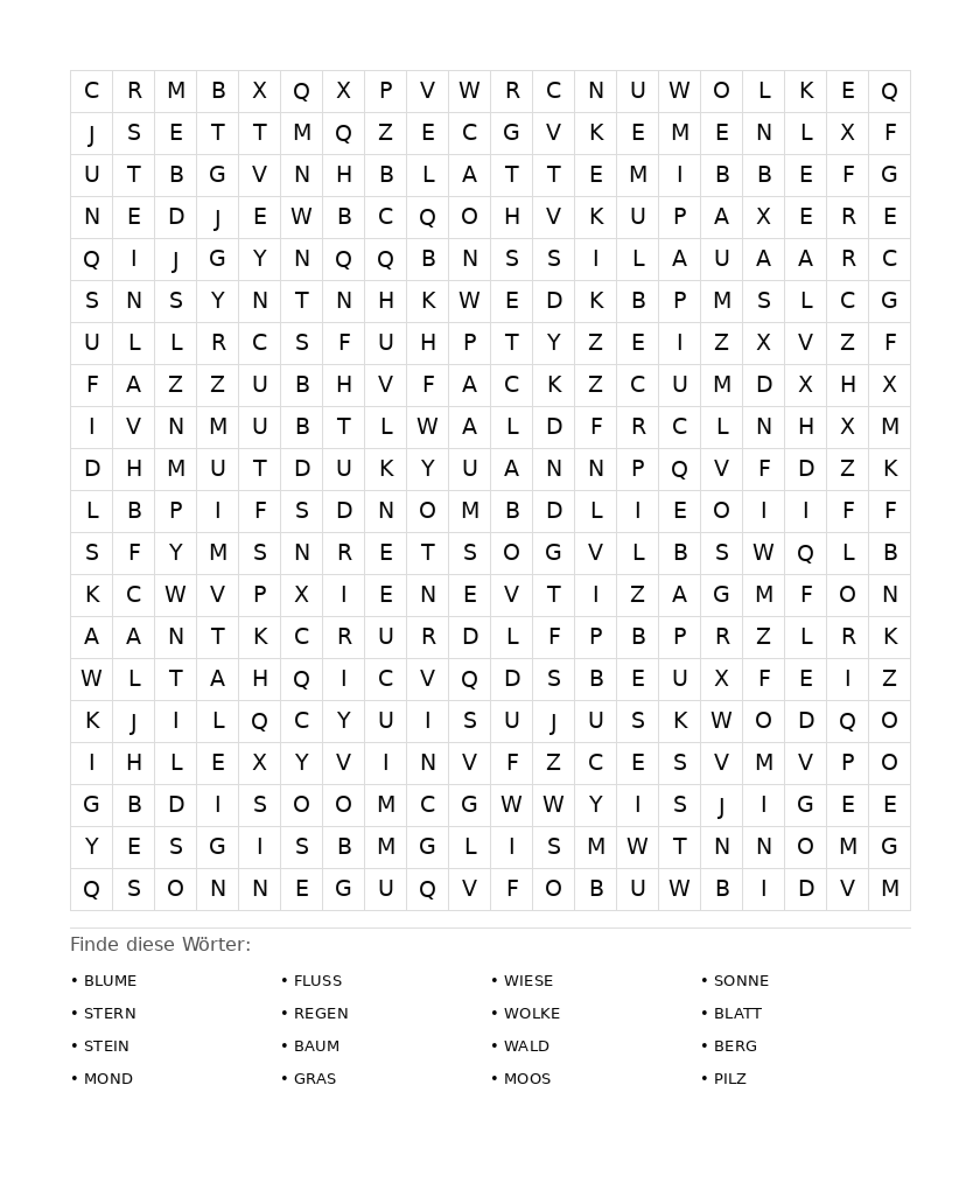 Wortsuchrätsel Wortsuchrätsel: Natur für Erwachsene aus der Kategorie Wortsuchrätsel - kostenlos ausdrucken