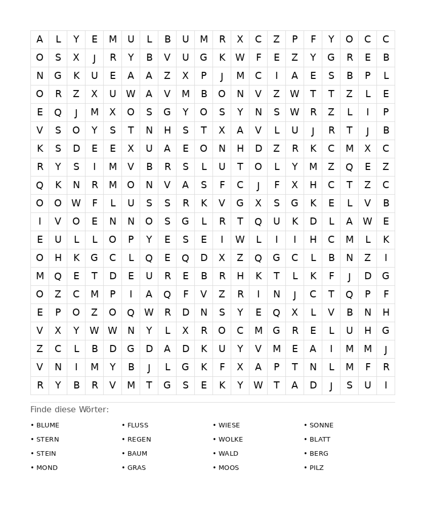 Wortsuchrätsel Wortsuchrätsel: Natur für Erwachsene aus der Kategorie Wortsuchrätsel - kostenlos ausdrucken