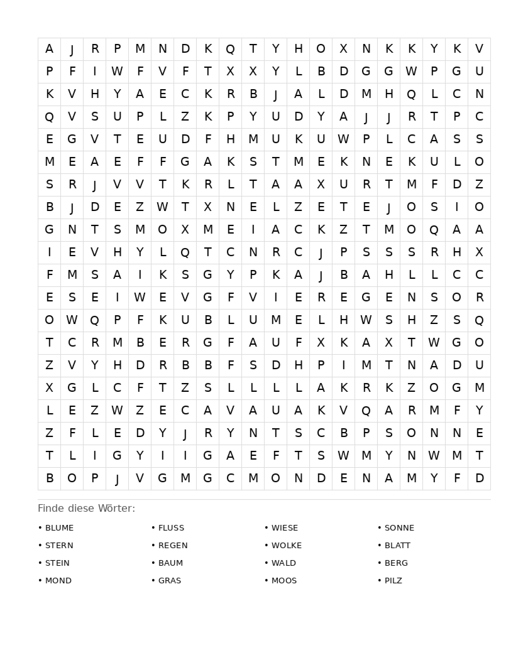 Wortsuchrätsel Wortsuchrätsel: Natur für Erwachsene aus der Kategorie Wortsuchrätsel - kostenlos ausdrucken