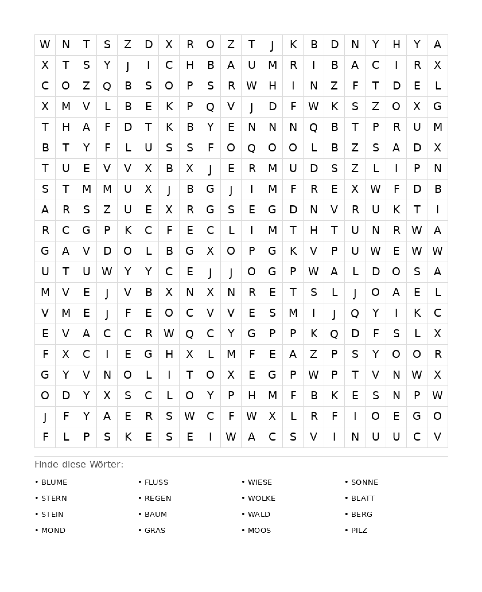 Wortsuchrätsel Wortsuchrätsel: Natur für Erwachsene aus der Kategorie Wortsuchrätsel - kostenlos ausdrucken