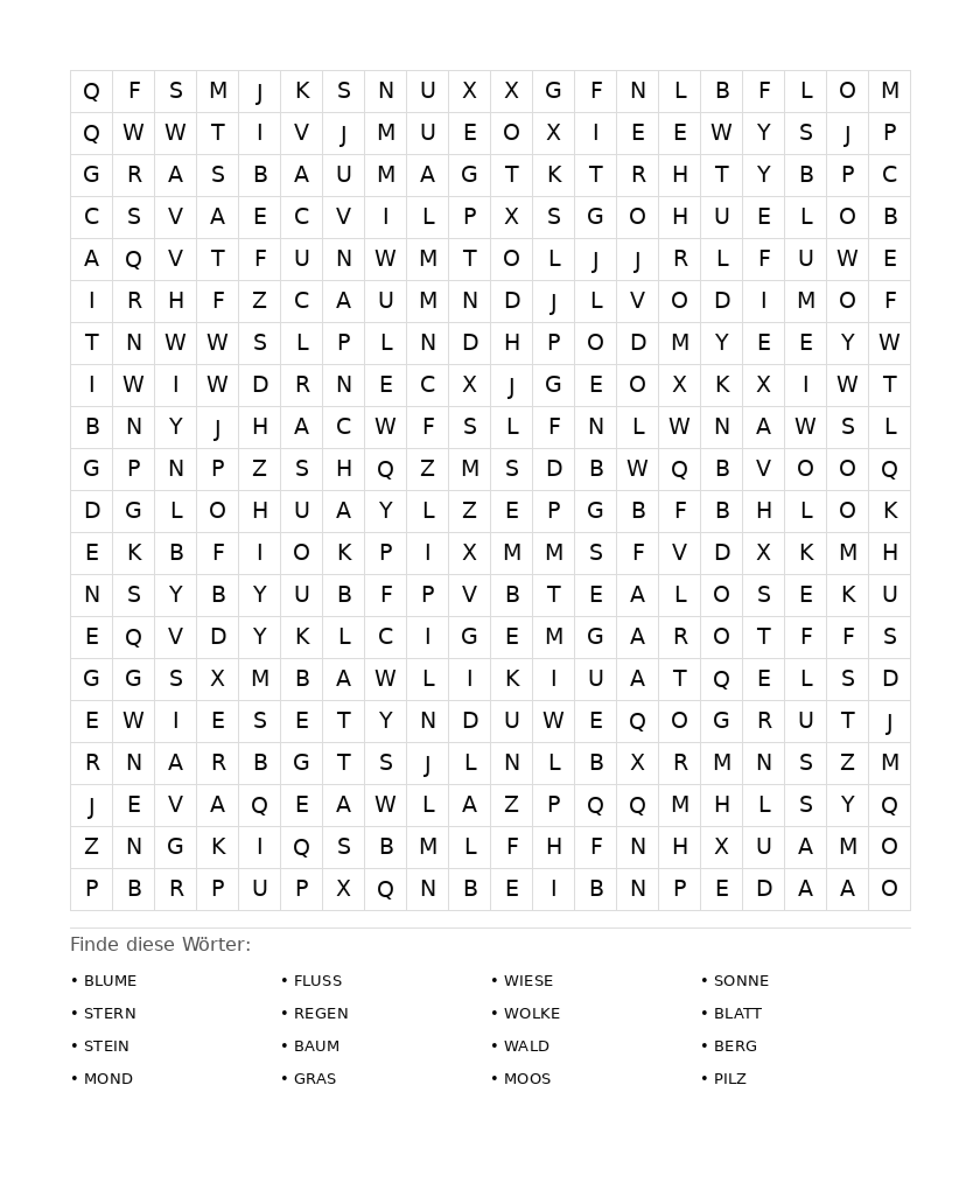 Wortsuchrätsel Wortsuchrätsel: Natur für Erwachsene aus der Kategorie Wortsuchrätsel - kostenlos ausdrucken