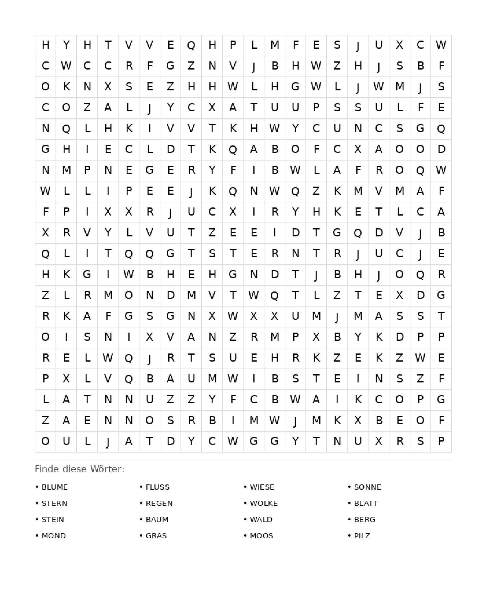 Wortsuchrätsel Wortsuchrätsel: Natur für Erwachsene aus der Kategorie Wortsuchrätsel - kostenlos ausdrucken