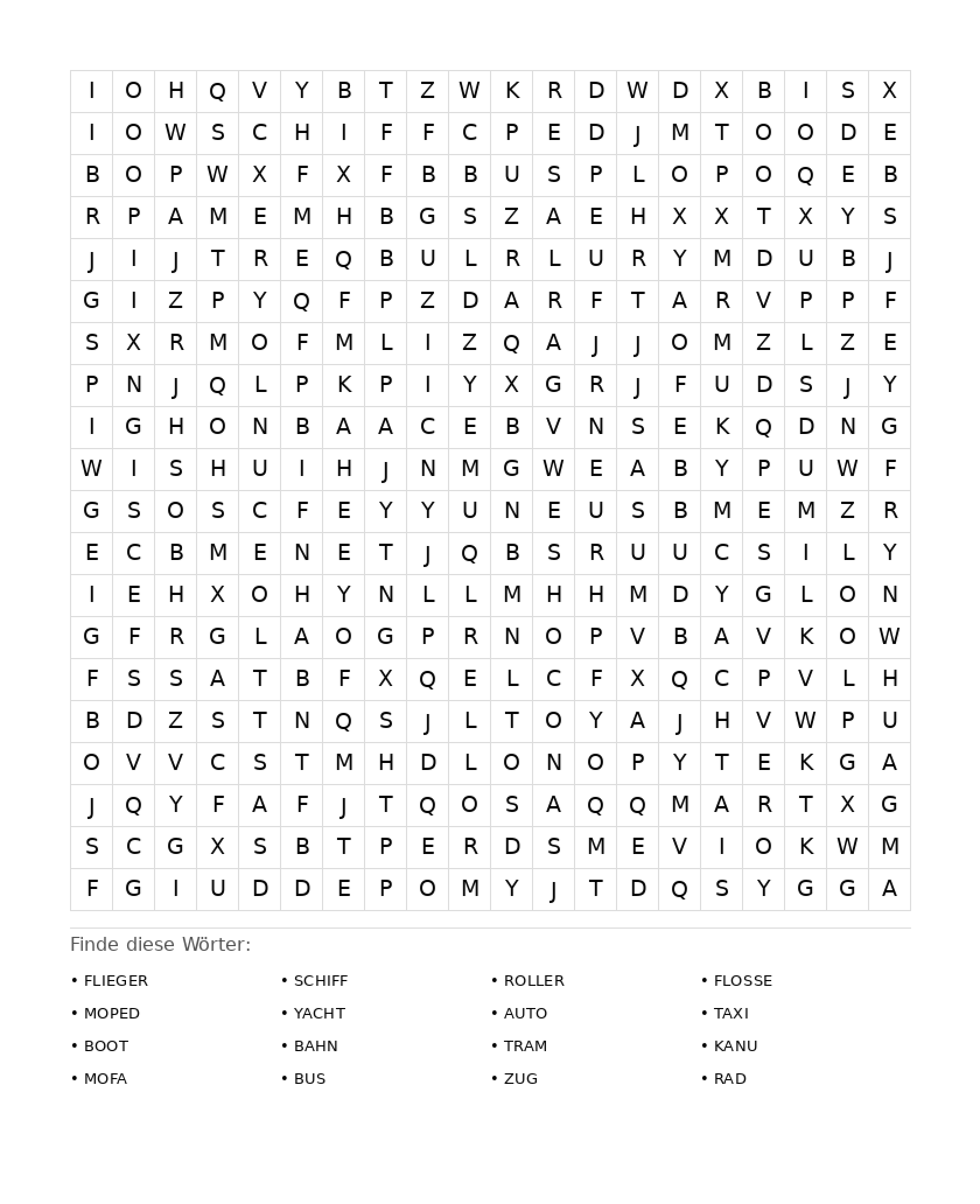 Wortsuchrätsel Wortsuchrätsel: Fahrzeuge für Erwachsene aus der Kategorie Wortsuchrätsel - kostenlos ausdrucken
