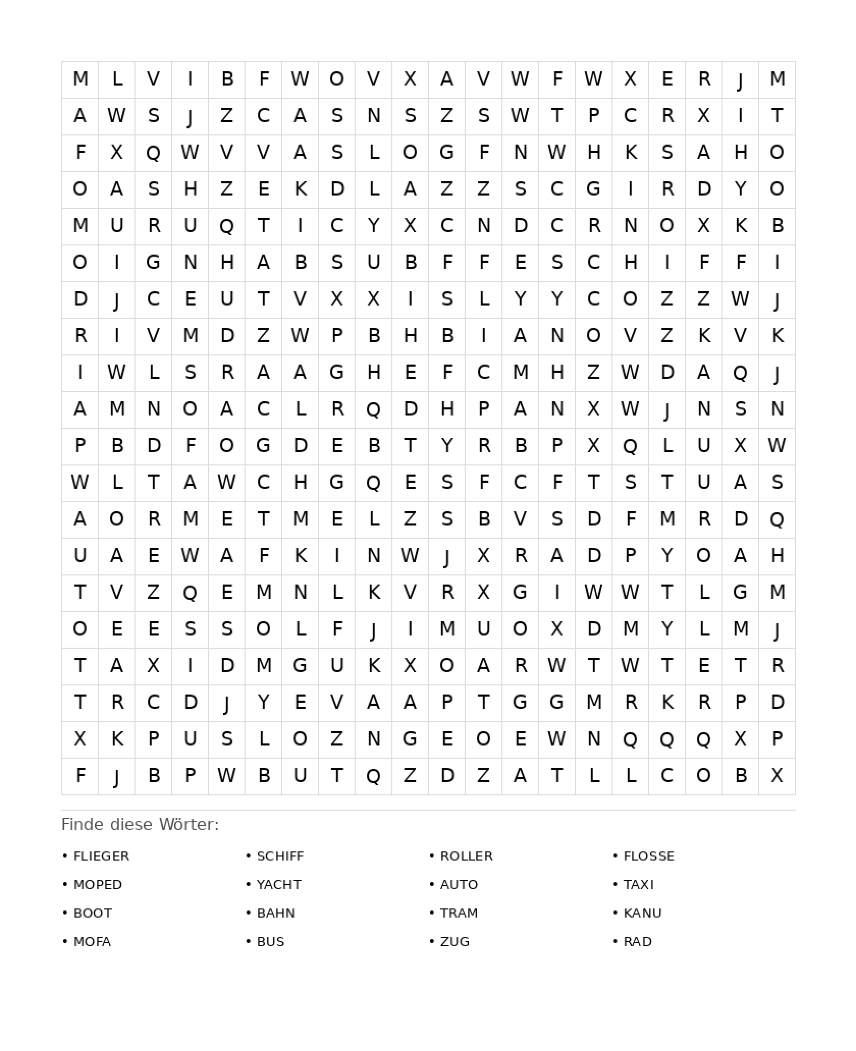 Wortsuchrätsel Wortsuchrätsel: Fahrzeuge für Erwachsene aus der Kategorie Wortsuchrätsel - kostenlos ausdrucken