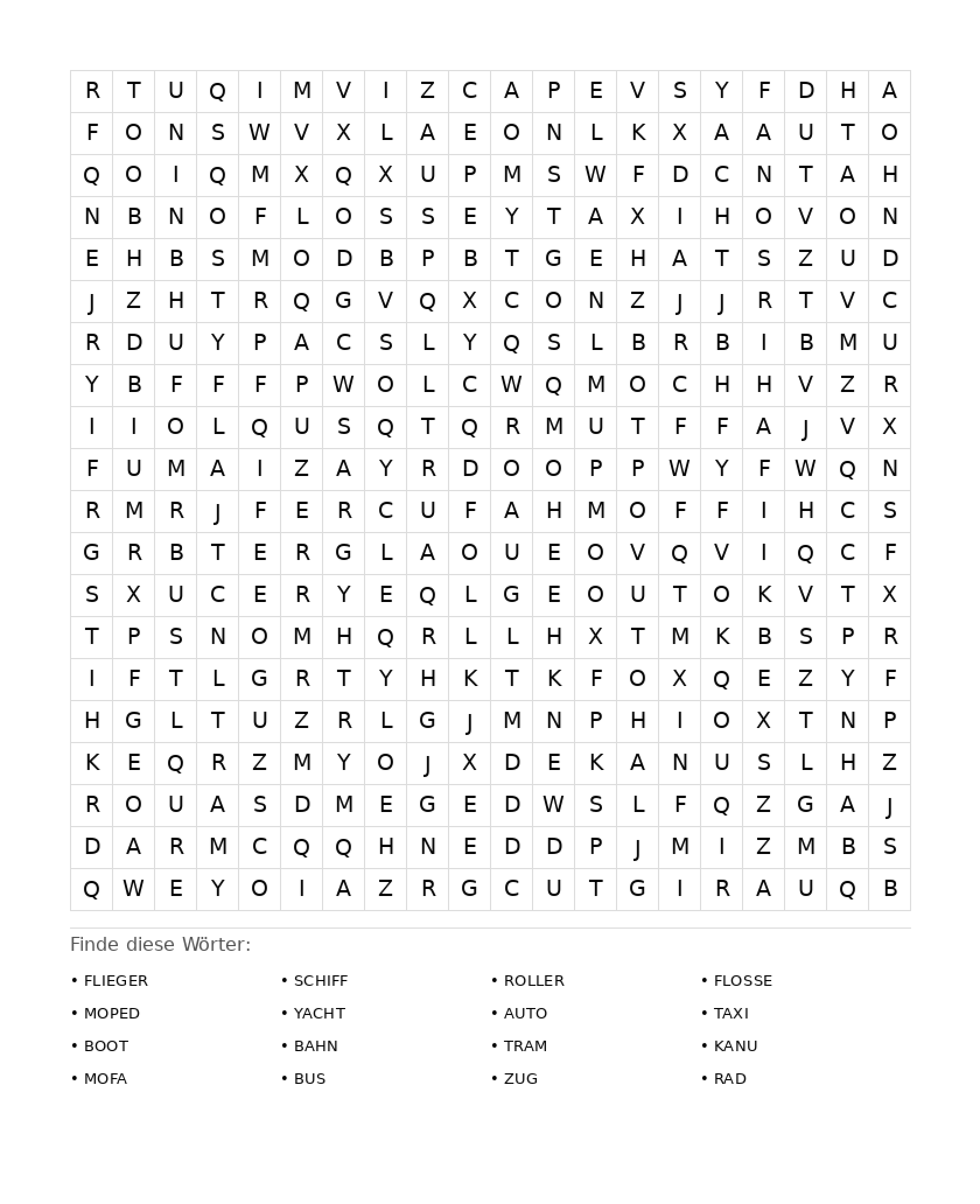 Wortsuchrätsel Wortsuchrätsel: Fahrzeuge für Erwachsene aus der Kategorie Wortsuchrätsel - kostenlos ausdrucken