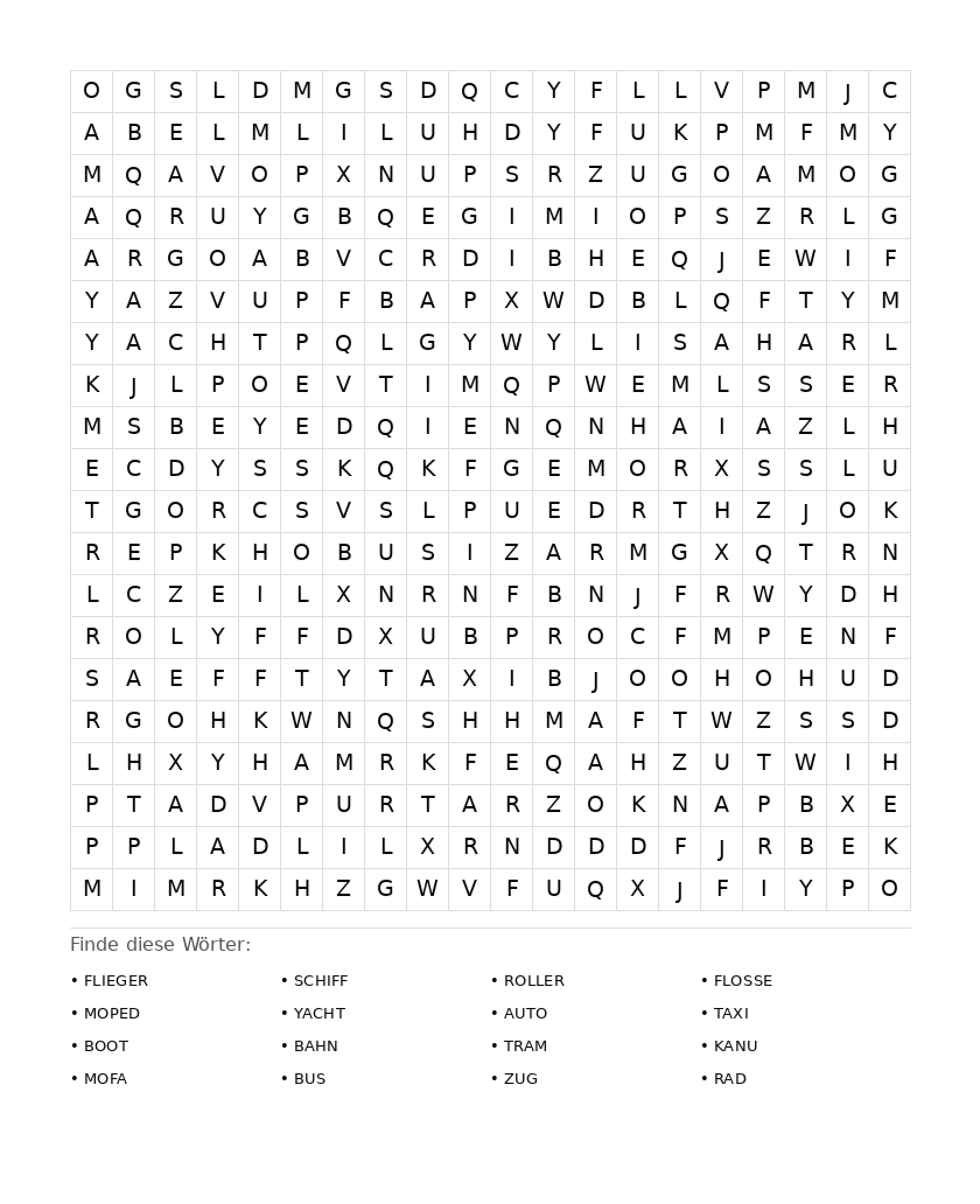 Wortsuchrätsel Wortsuchrätsel: Fahrzeuge für Erwachsene aus der Kategorie Wortsuchrätsel - kostenlos ausdrucken