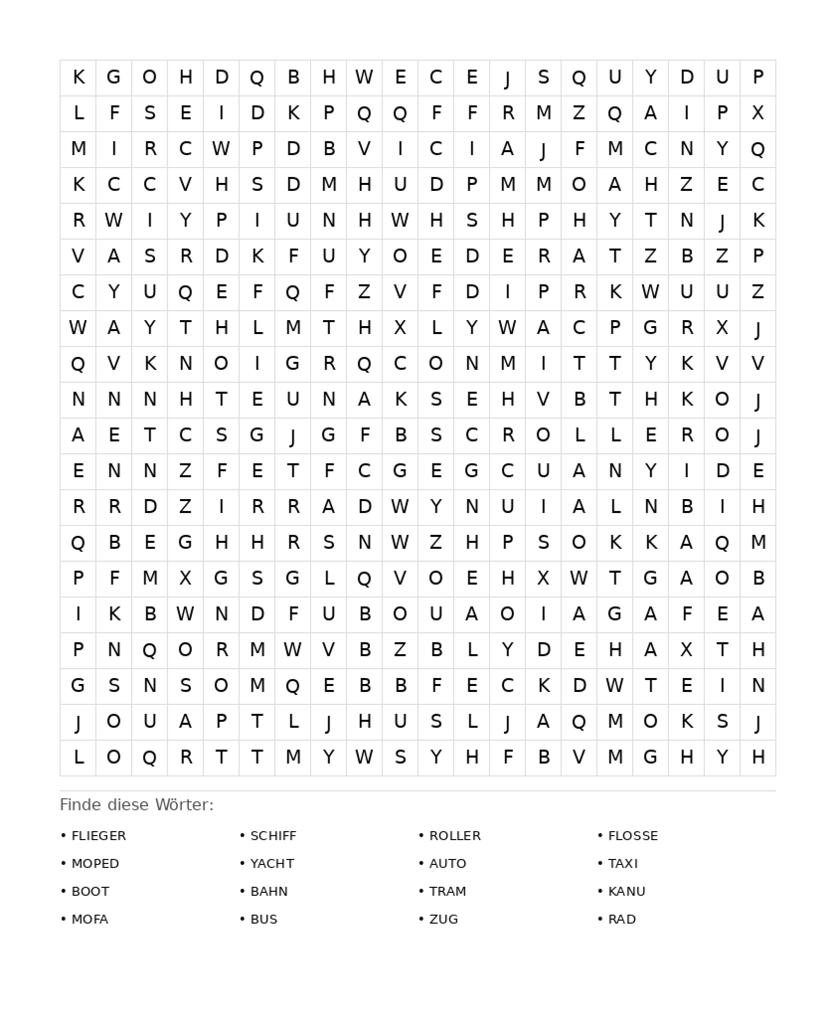 Wortsuchrätsel Wortsuchrätsel: Fahrzeuge für Erwachsene aus der Kategorie Wortsuchrätsel - kostenlos ausdrucken