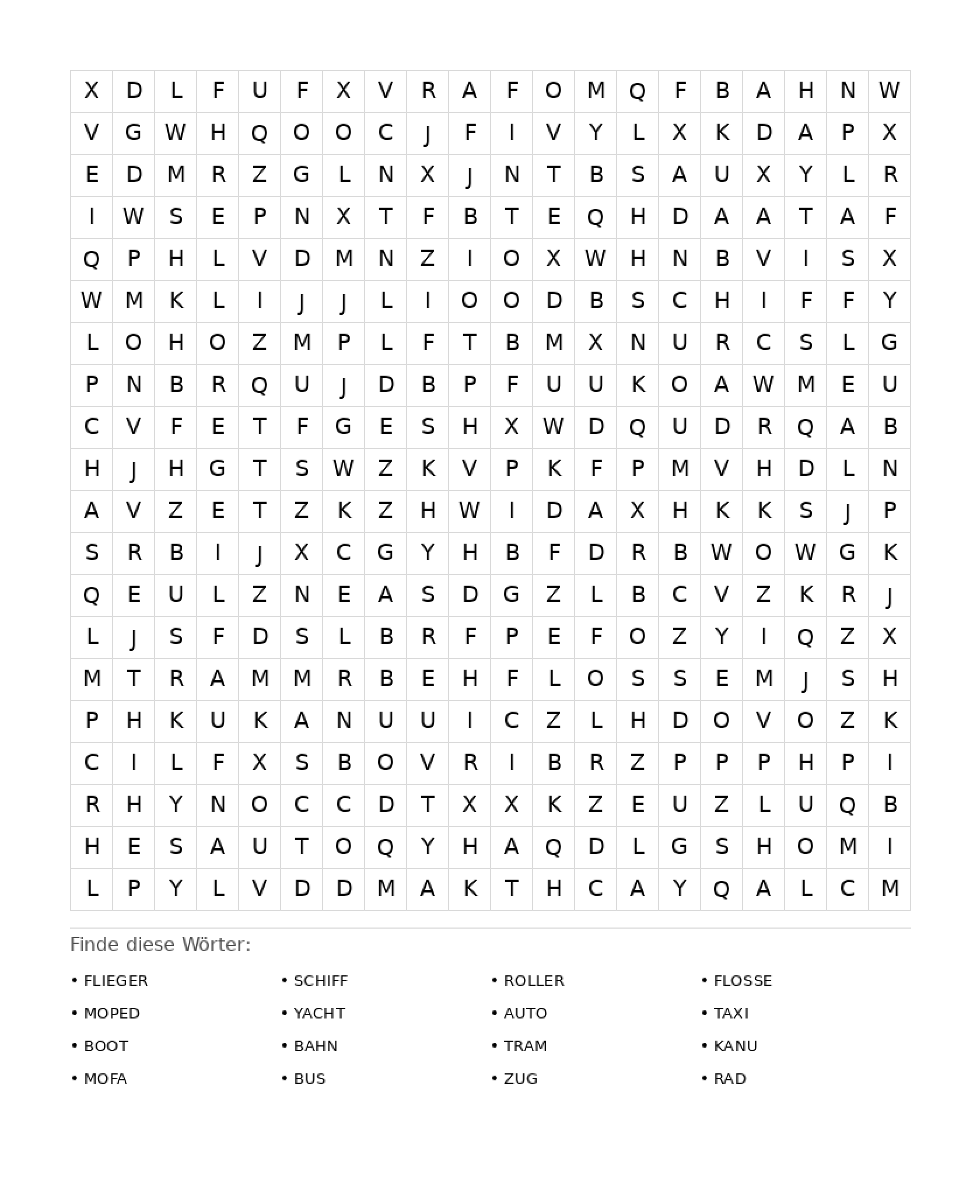 Wortsuchrätsel Wortsuchrätsel: Fahrzeuge für Erwachsene aus der Kategorie Wortsuchrätsel - kostenlos ausdrucken