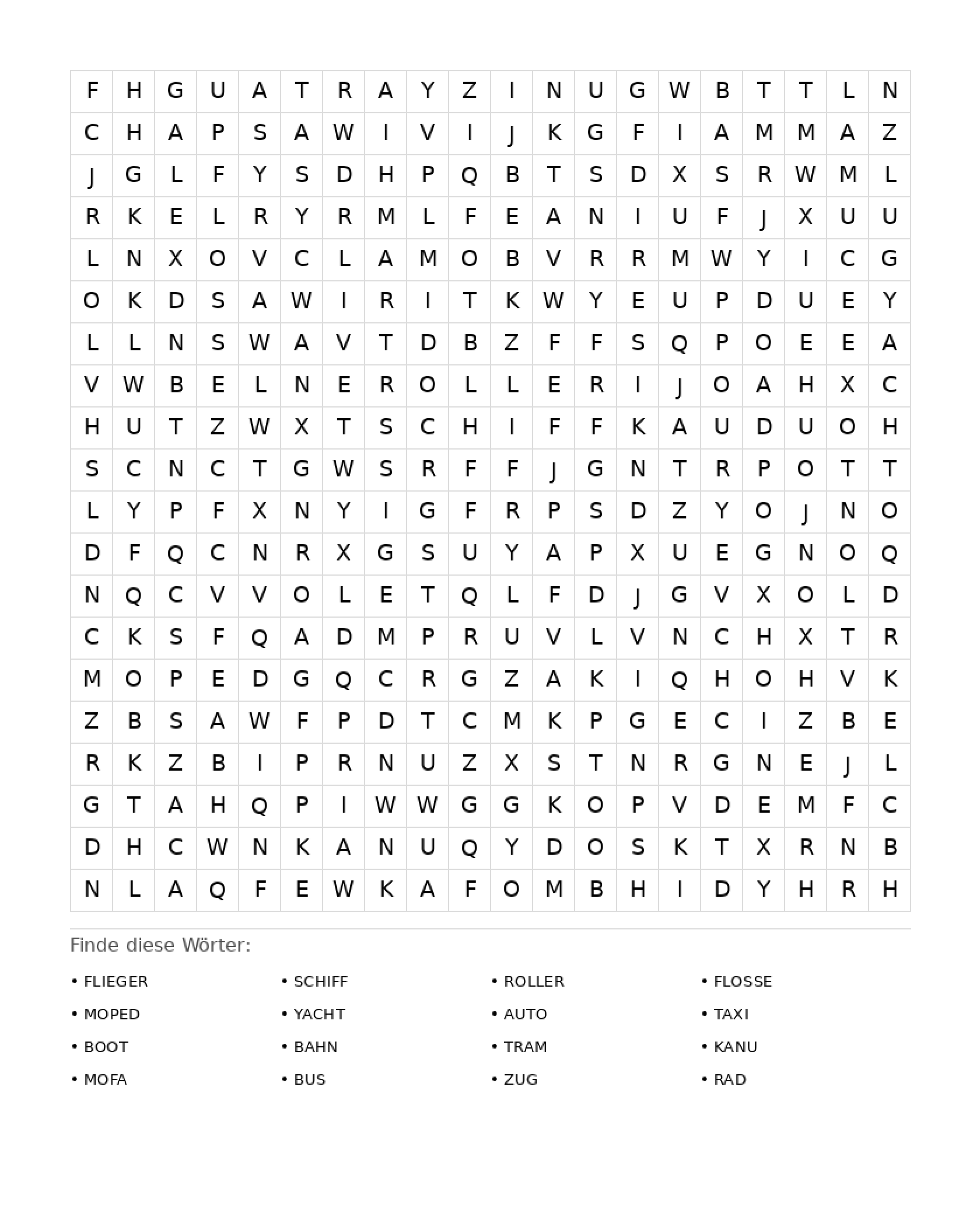 Wortsuchrätsel Wortsuchrätsel: Fahrzeuge für Erwachsene aus der Kategorie Wortsuchrätsel - kostenlos ausdrucken