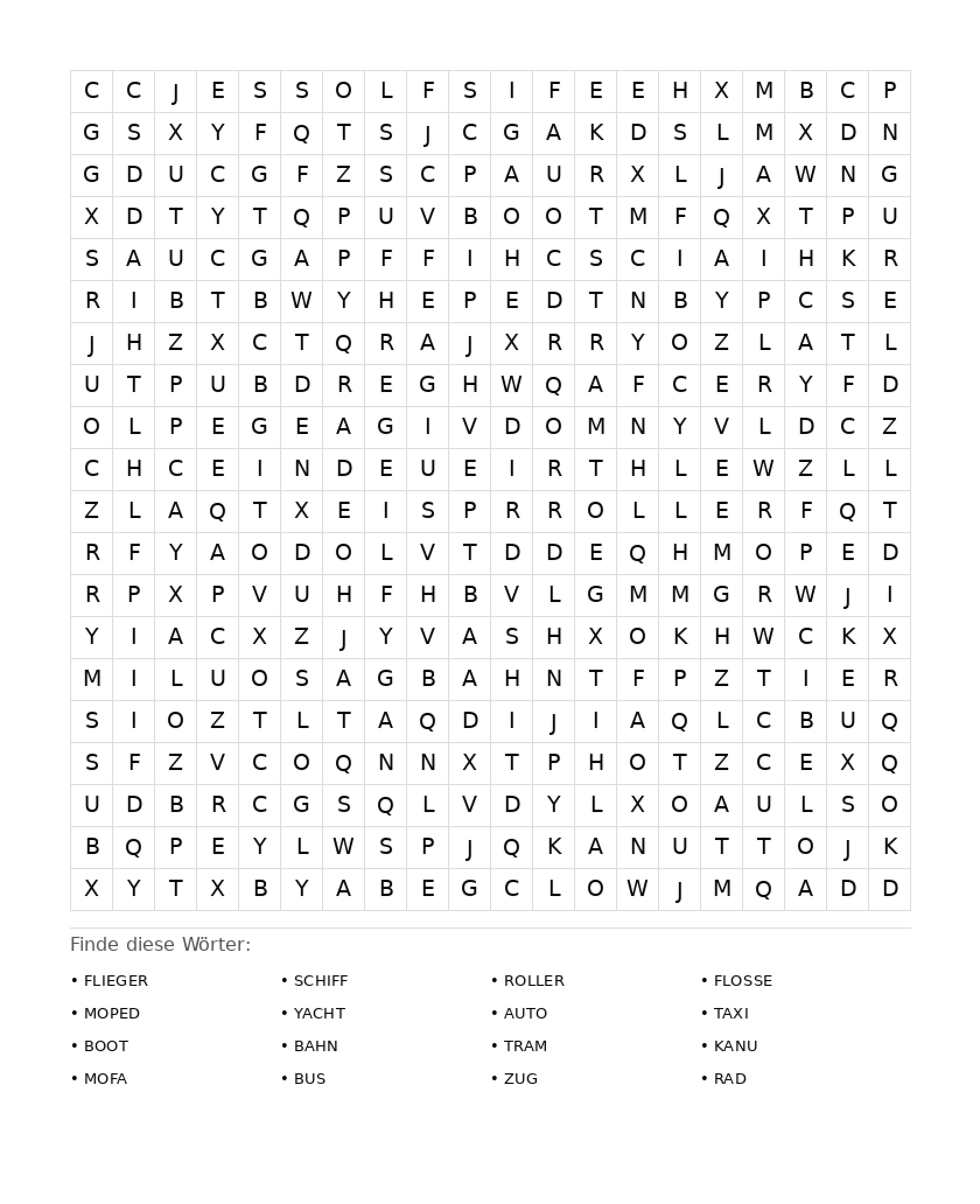 Wortsuchrätsel Wortsuchrätsel: Fahrzeuge für Erwachsene aus der Kategorie Wortsuchrätsel - kostenlos ausdrucken
