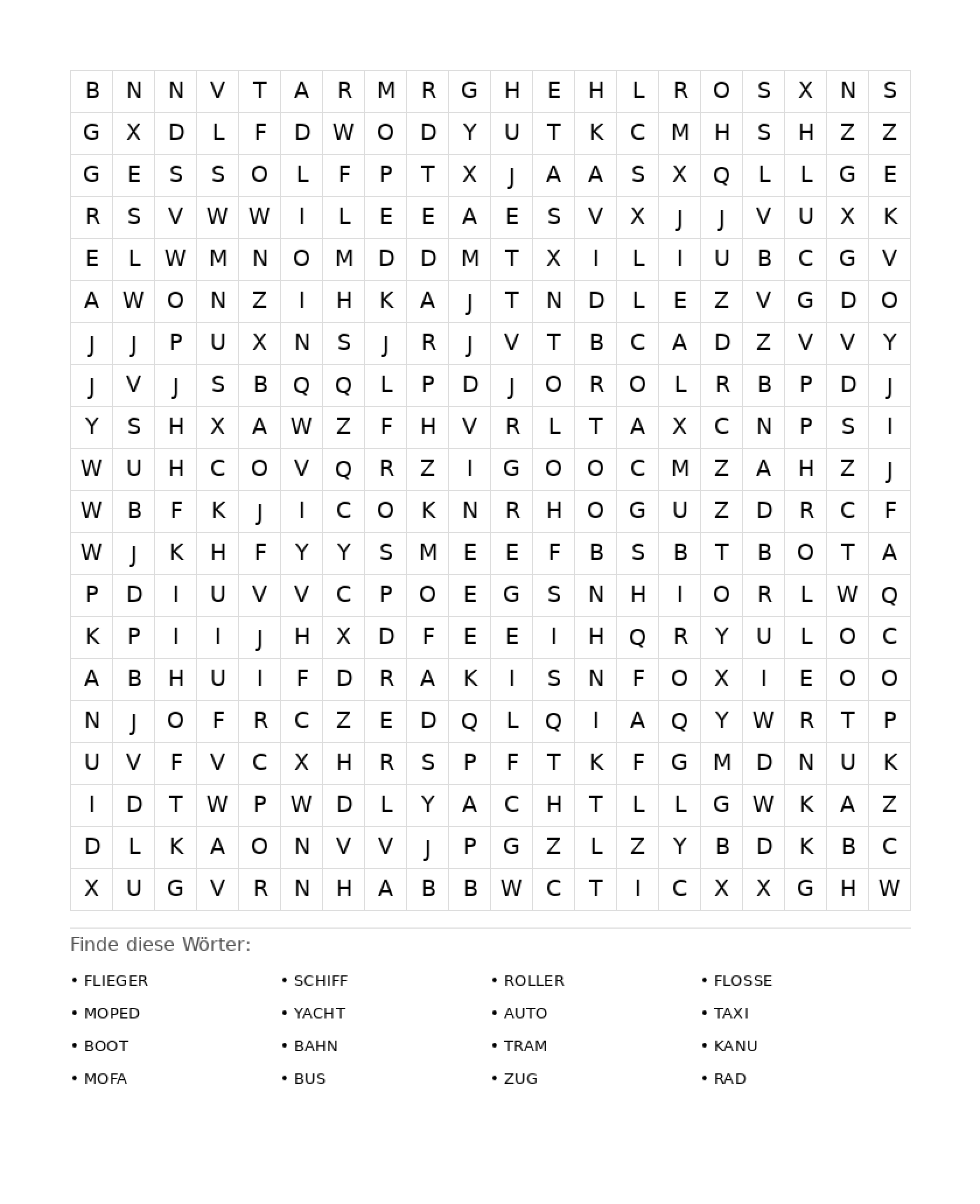 Wortsuchrätsel Wortsuchrätsel: Fahrzeuge für Erwachsene aus der Kategorie Wortsuchrätsel - kostenlos ausdrucken