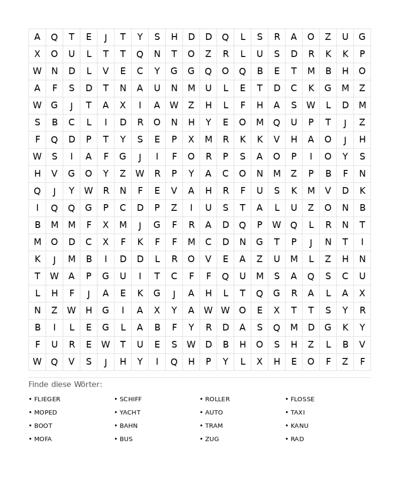 Wortsuchrätsel Wortsuchrätsel: Fahrzeuge für Erwachsene aus der Kategorie Wortsuchrätsel - kostenlos ausdrucken