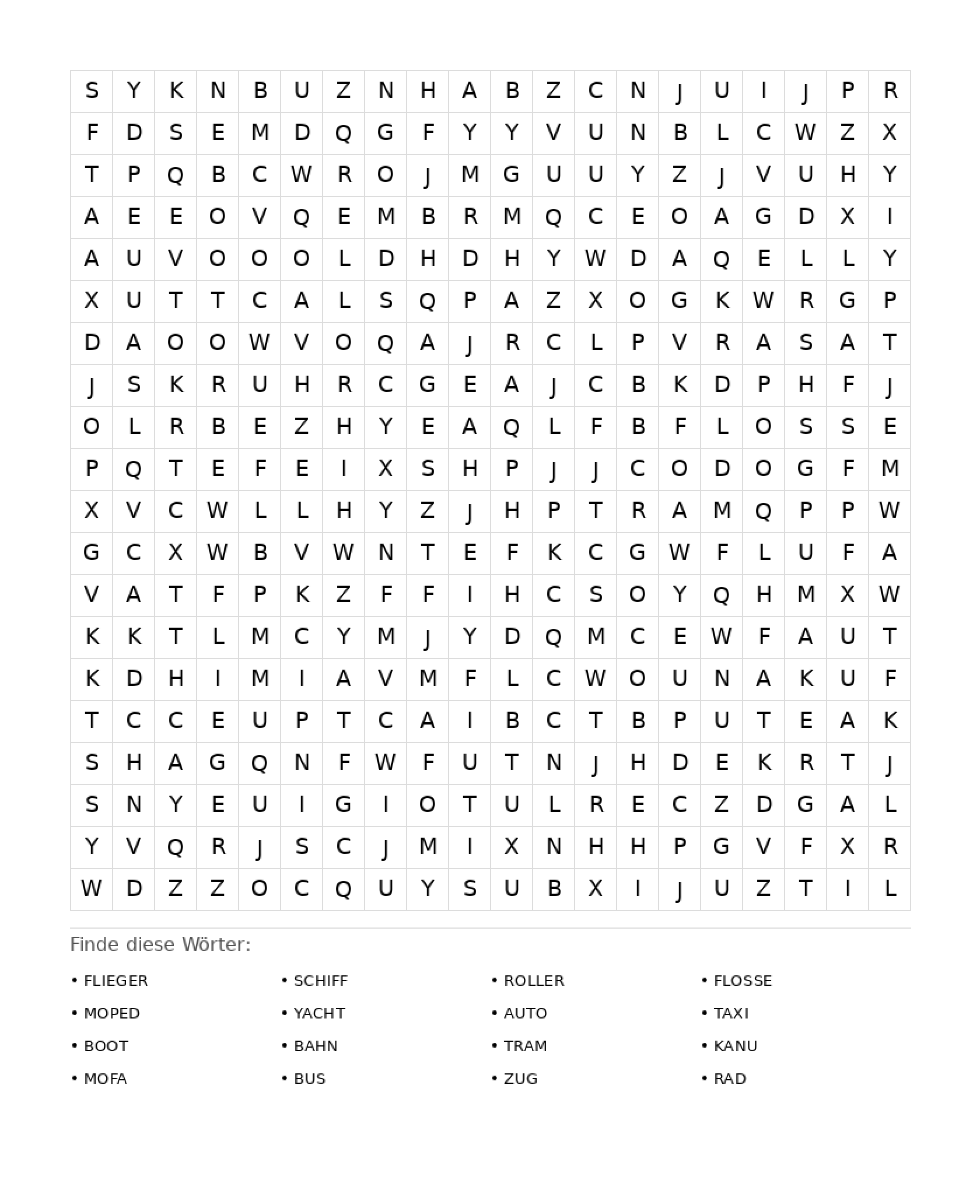 Wortsuchrätsel Wortsuchrätsel: Fahrzeuge für Erwachsene aus der Kategorie Wortsuchrätsel - kostenlos ausdrucken