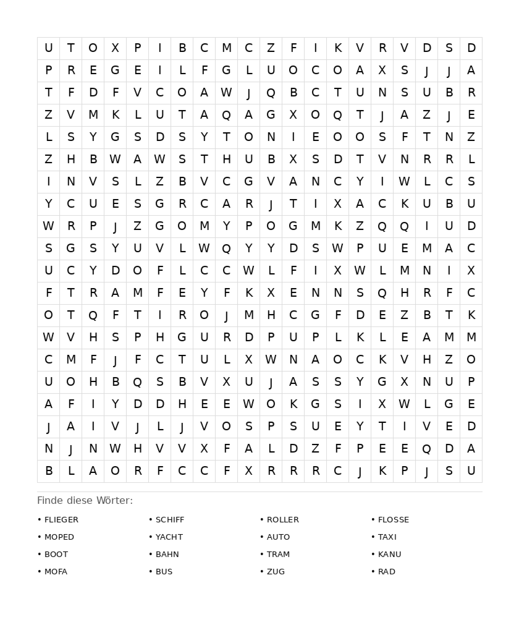 Wortsuchrätsel Wortsuchrätsel: Fahrzeuge für Erwachsene aus der Kategorie Wortsuchrätsel - kostenlos ausdrucken