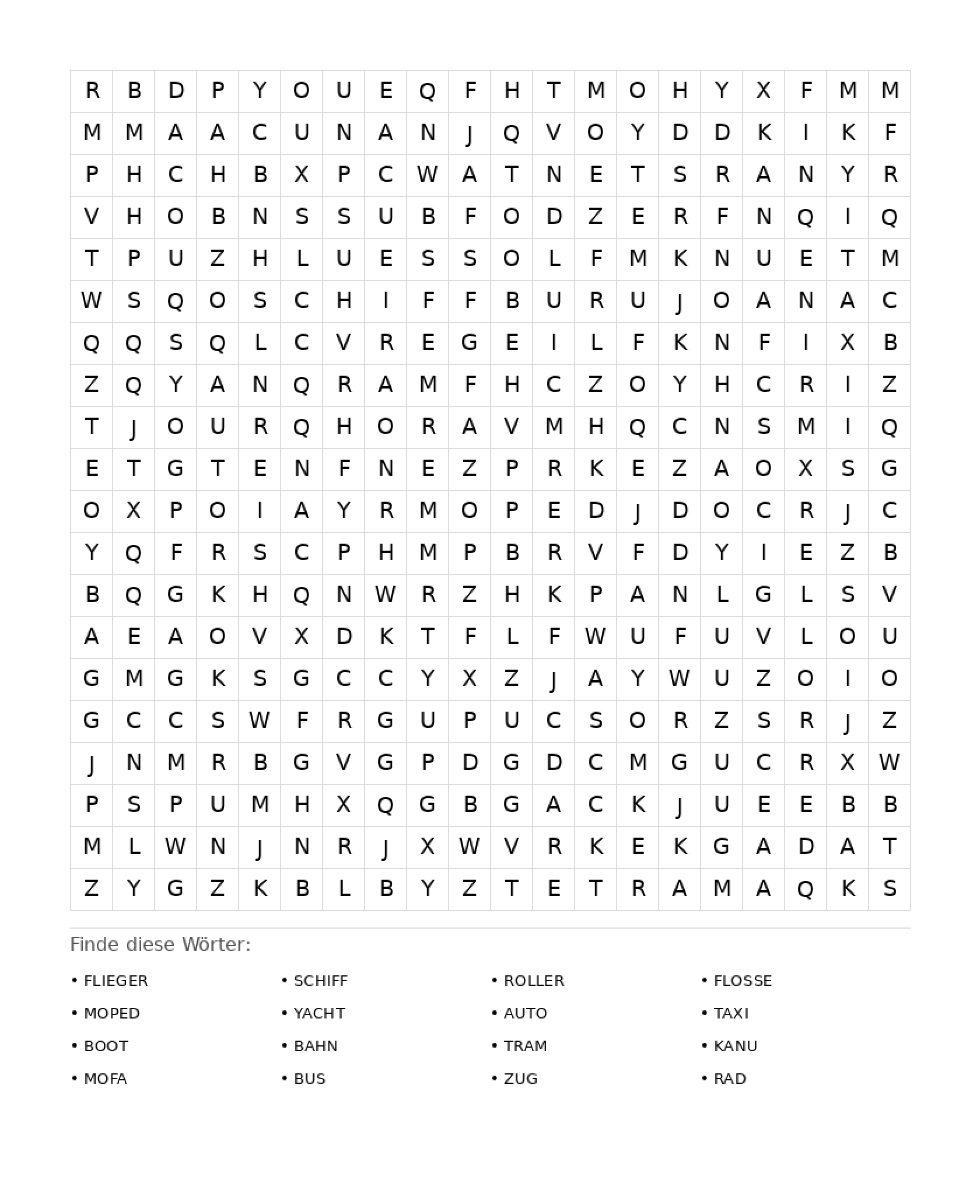 Wortsuchrätsel Wortsuchrätsel: Fahrzeuge für Erwachsene aus der Kategorie Wortsuchrätsel - kostenlos ausdrucken