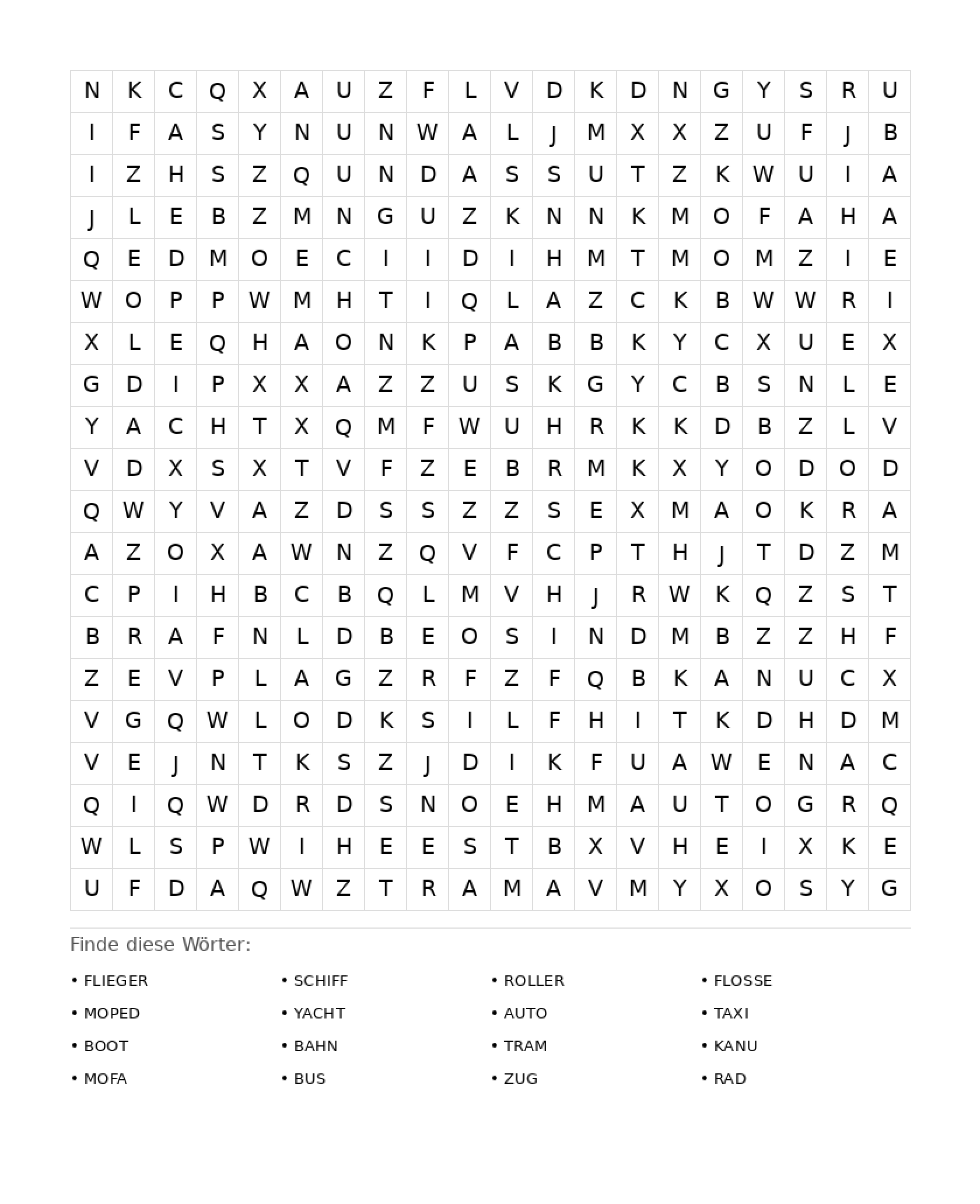 Wortsuchrätsel Wortsuchrätsel: Fahrzeuge für Erwachsene aus der Kategorie Wortsuchrätsel - kostenlos ausdrucken