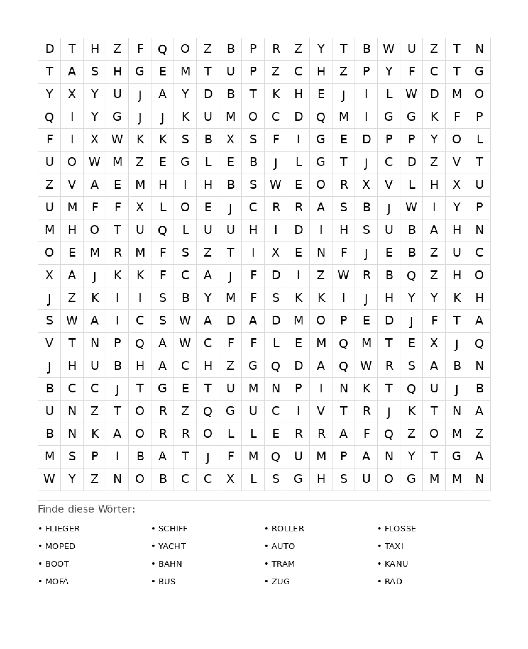 Wortsuchrätsel Wortsuchrätsel: Fahrzeuge für Erwachsene aus der Kategorie Wortsuchrätsel - kostenlos ausdrucken