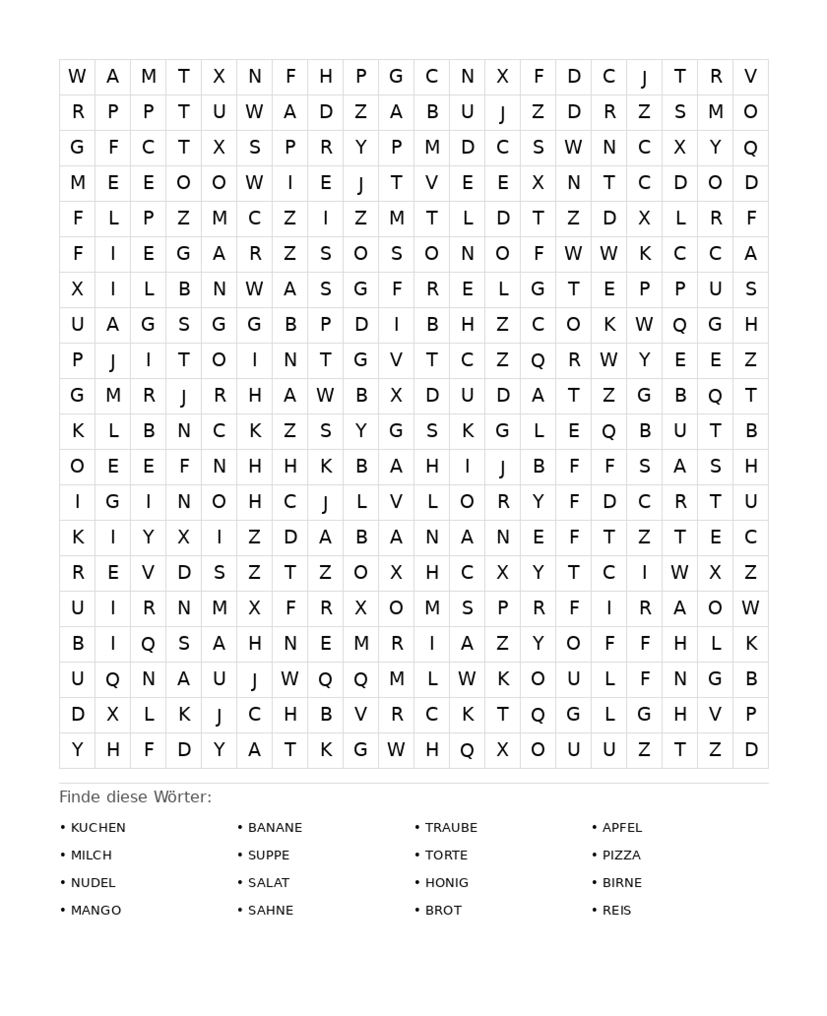 Wortsuchrätsel Wortsuchrätsel: Essen für Erwachsene aus der Kategorie Wortsuchrätsel - kostenlos ausdrucken