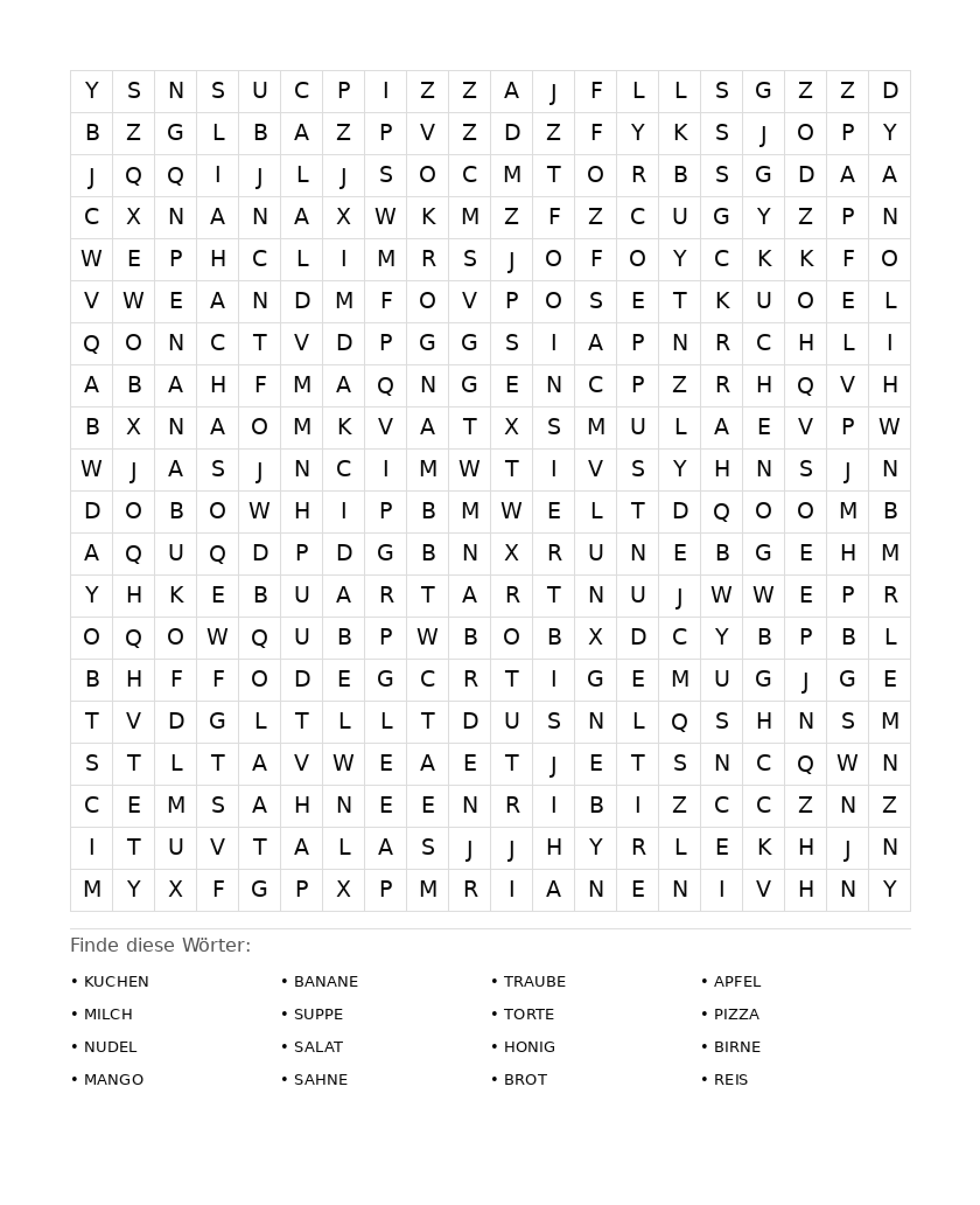 Wortsuchrätsel Wortsuchrätsel: Essen für Erwachsene aus der Kategorie Wortsuchrätsel - kostenlos ausdrucken
