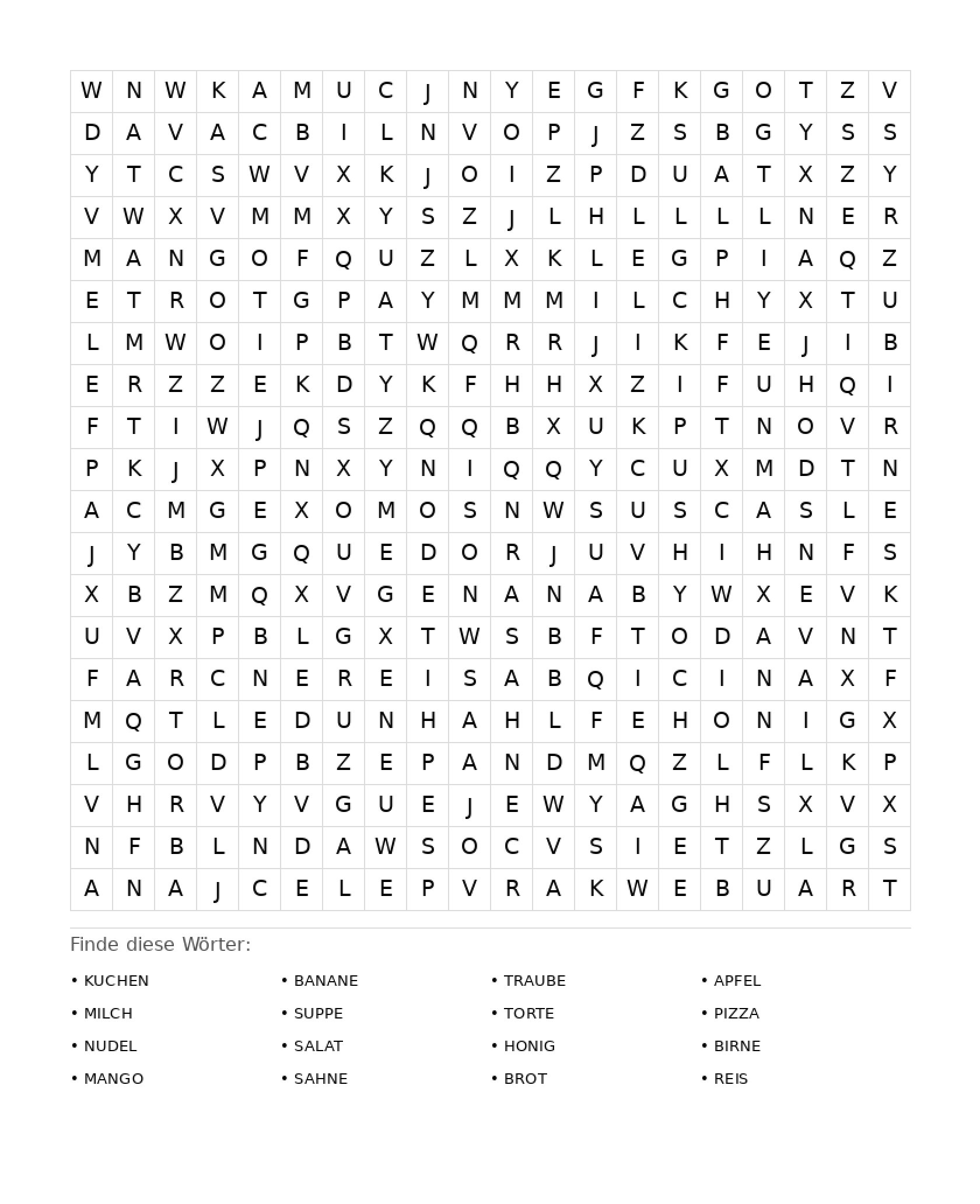 Wortsuchrätsel Wortsuchrätsel: Essen für Erwachsene aus der Kategorie Wortsuchrätsel - kostenlos ausdrucken