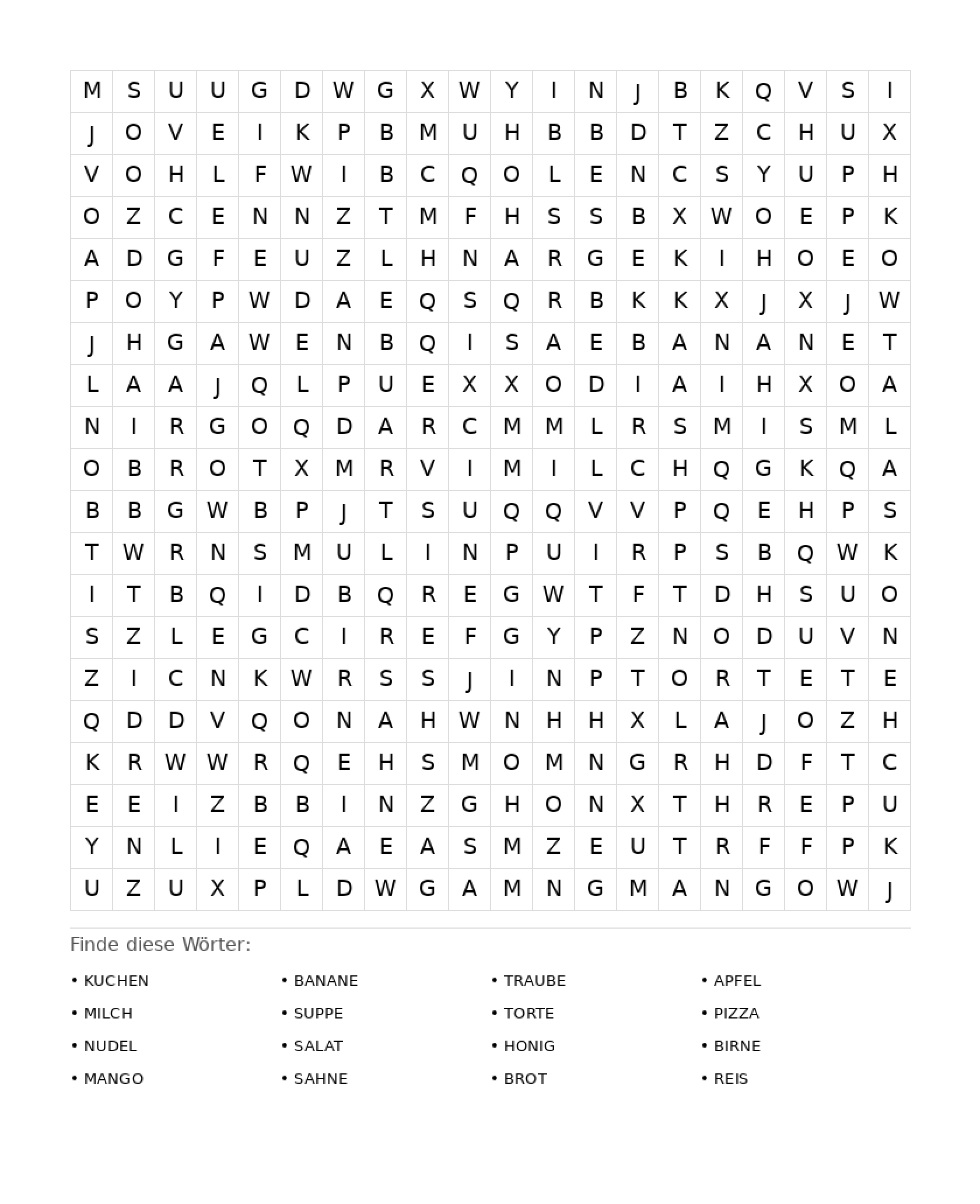 Wortsuchrätsel Wortsuchrätsel: Essen für Erwachsene aus der Kategorie Wortsuchrätsel - kostenlos ausdrucken