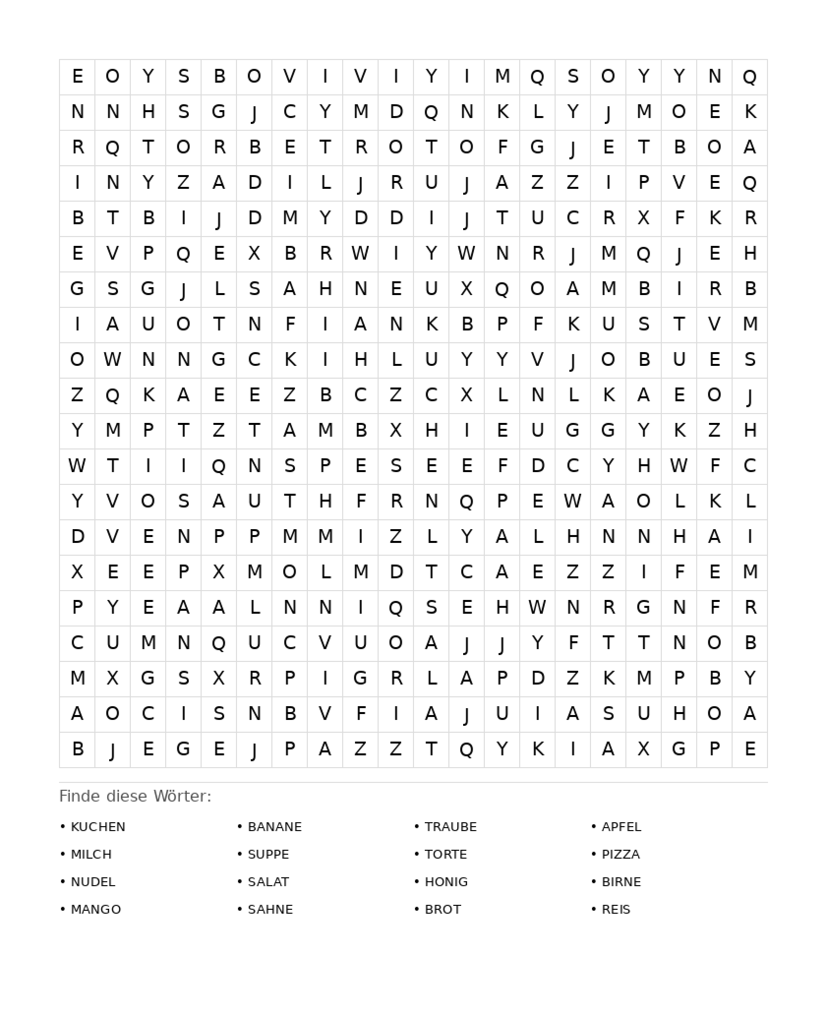 Wortsuchrätsel Wortsuchrätsel: Essen für Erwachsene aus der Kategorie Wortsuchrätsel - kostenlos ausdrucken