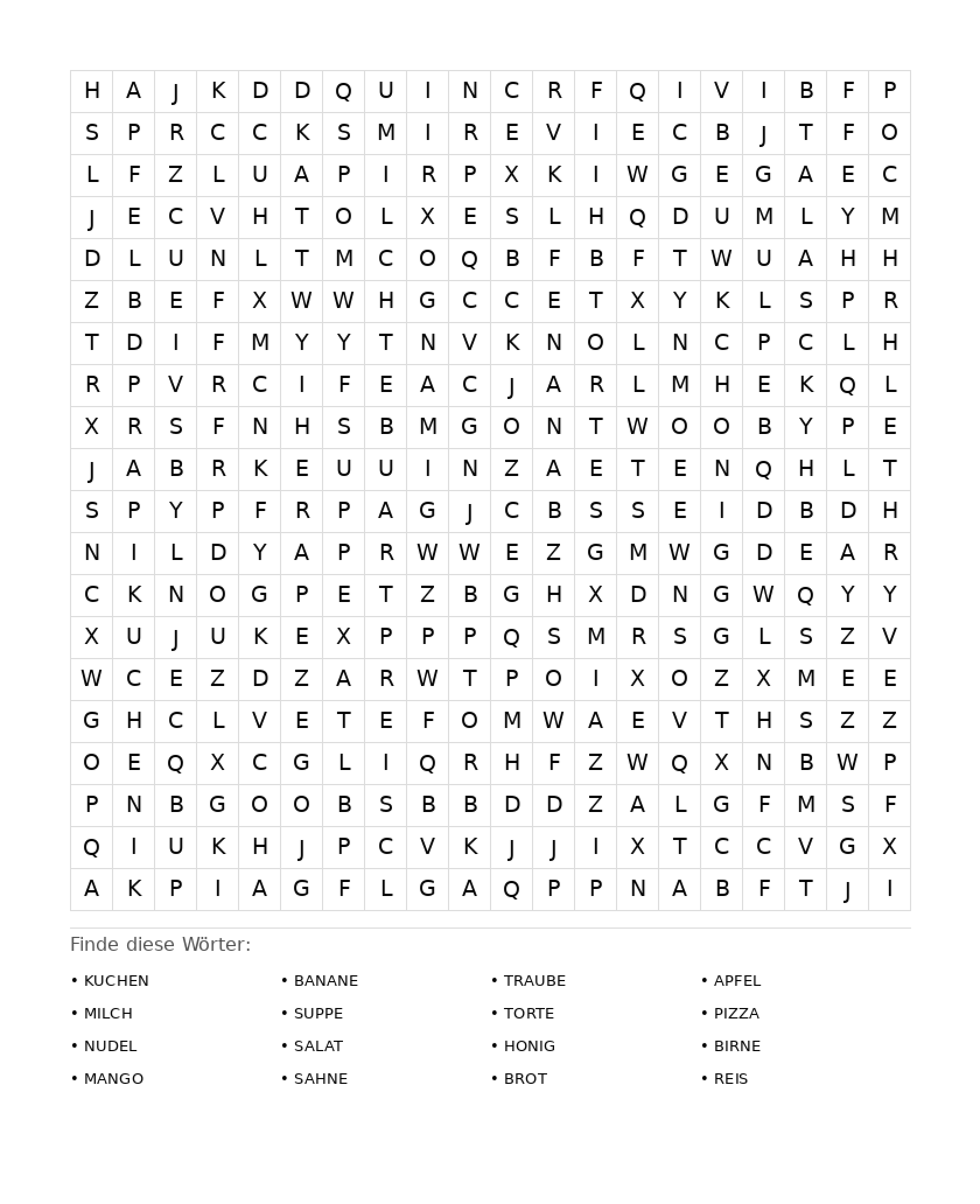 Wortsuchrätsel Wortsuchrätsel: Essen für Erwachsene aus der Kategorie Wortsuchrätsel - kostenlos ausdrucken