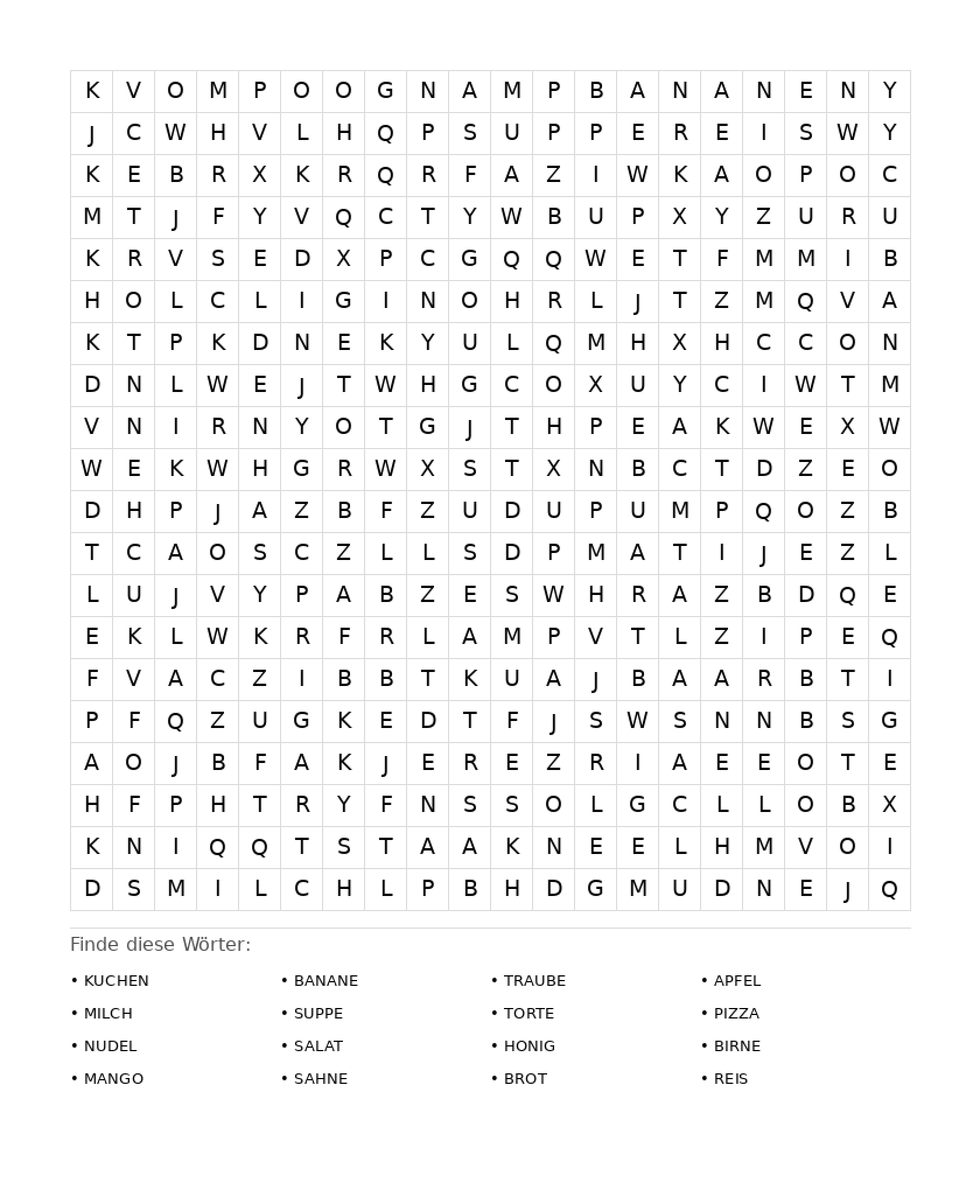Wortsuchrätsel Wortsuchrätsel: Essen für Erwachsene aus der Kategorie Wortsuchrätsel - kostenlos ausdrucken