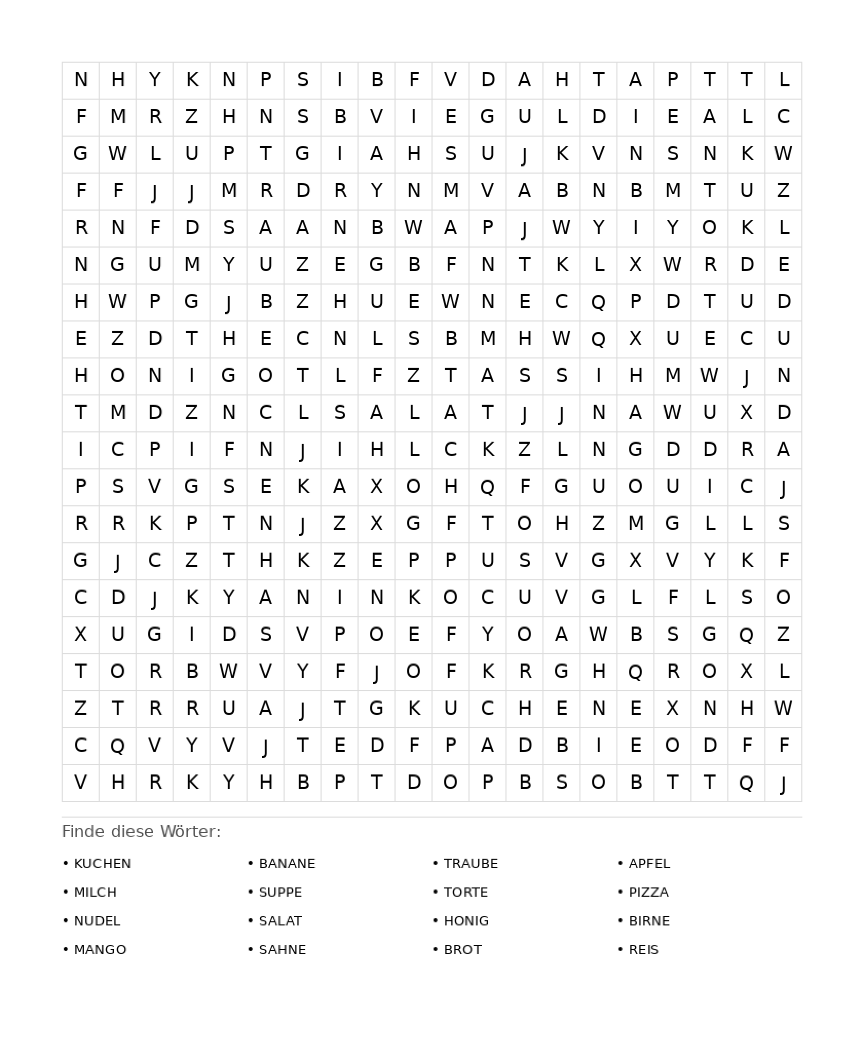 Wortsuchrätsel Wortsuchrätsel: Essen für Erwachsene aus der Kategorie Wortsuchrätsel - kostenlos ausdrucken