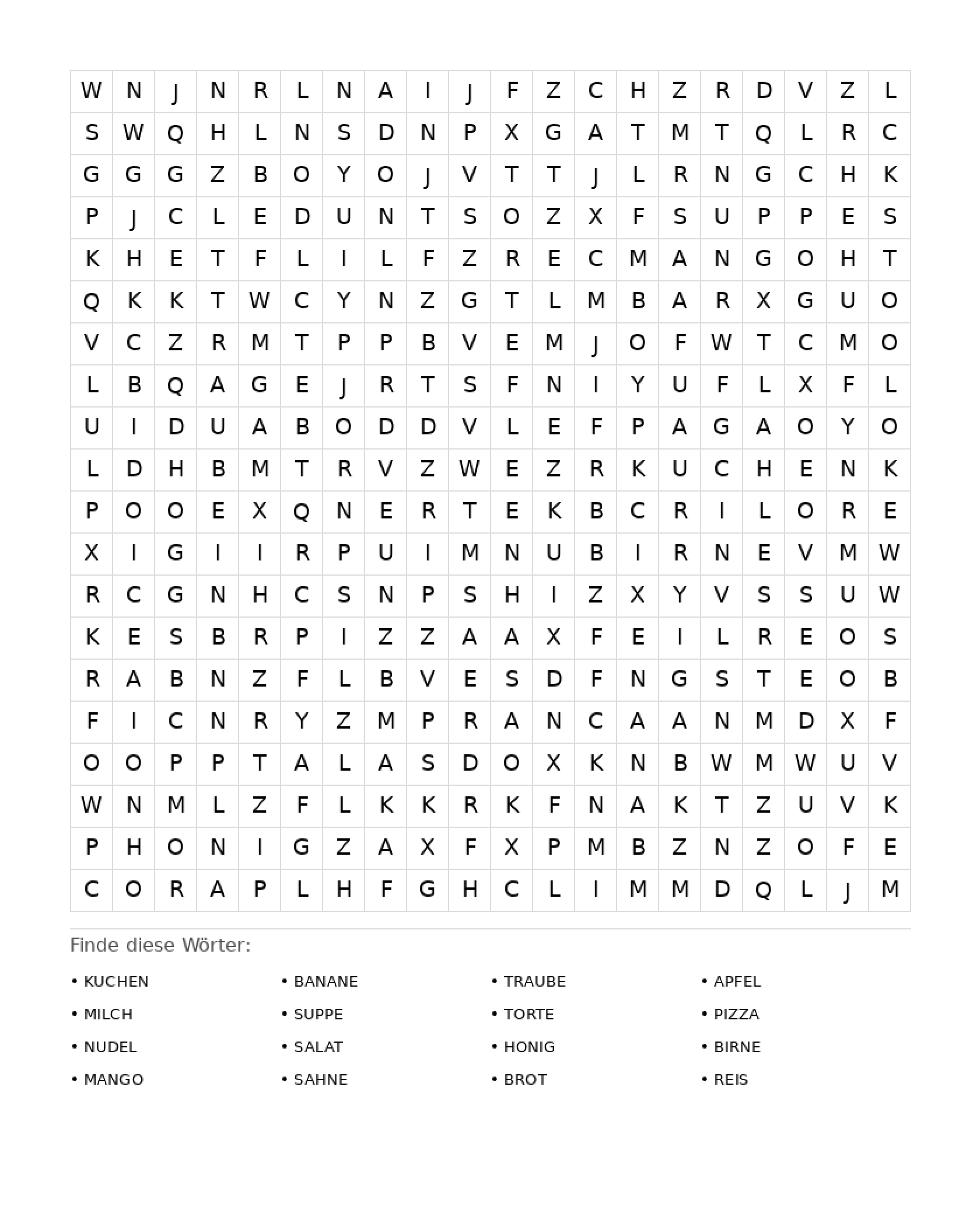 Wortsuchrätsel Wortsuchrätsel: Essen für Erwachsene aus der Kategorie Wortsuchrätsel - kostenlos ausdrucken