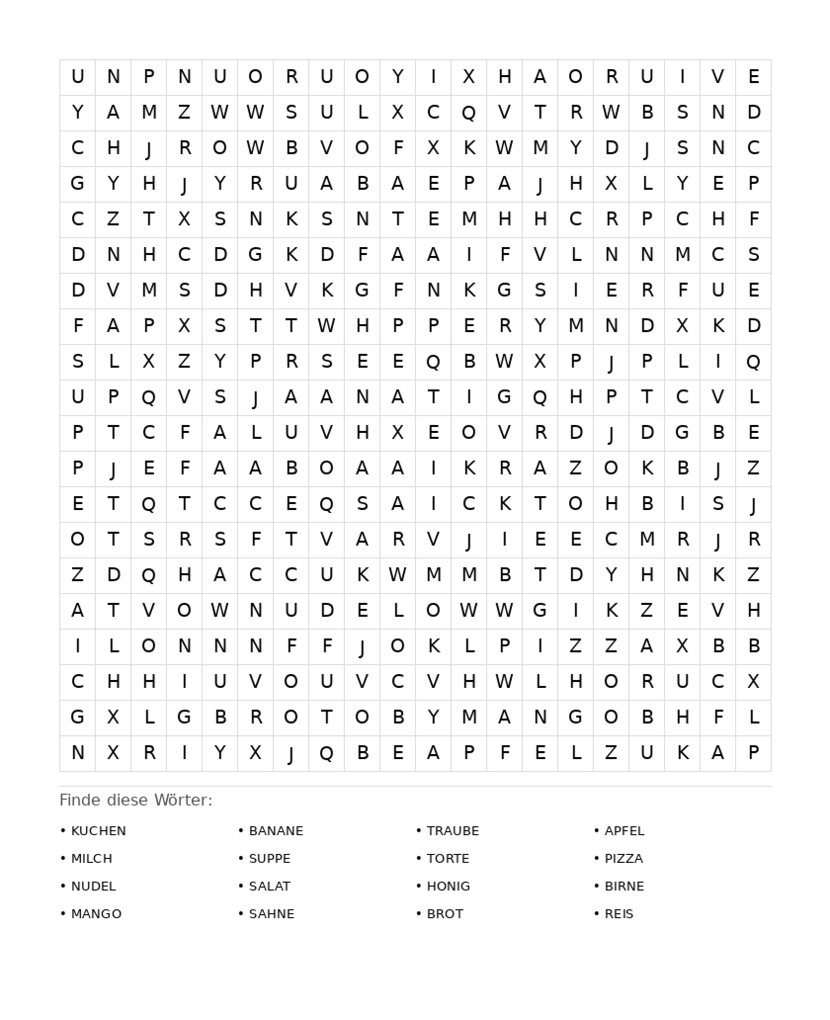 Wortsuchrätsel Wortsuchrätsel: Essen für Erwachsene aus der Kategorie Wortsuchrätsel - kostenlos ausdrucken
