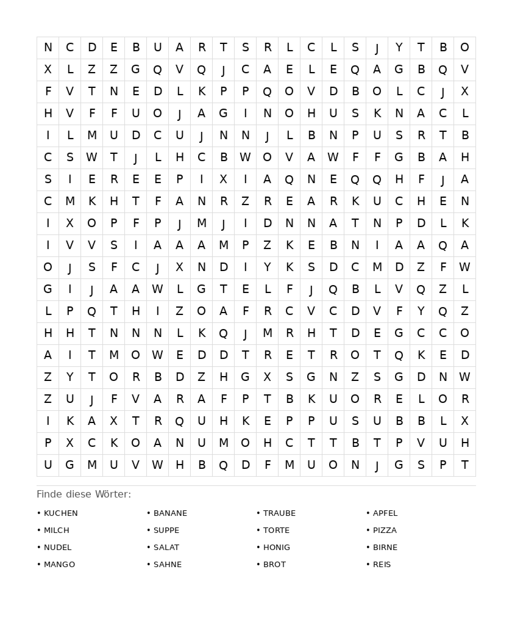 Wortsuchrätsel Wortsuchrätsel: Essen für Erwachsene aus der Kategorie Wortsuchrätsel - kostenlos ausdrucken