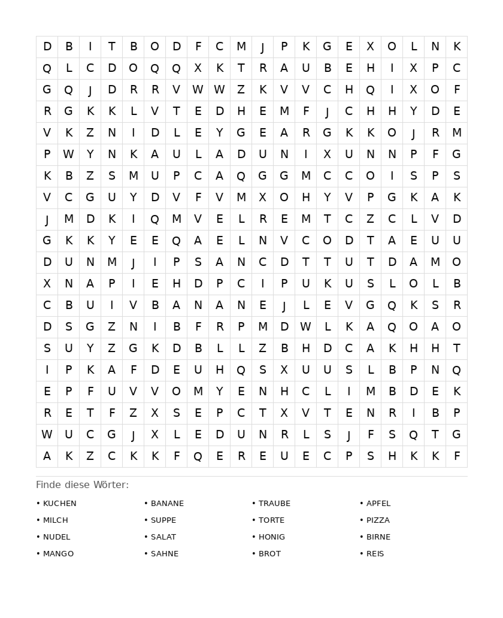 Wortsuchrätsel Wortsuchrätsel: Essen für Erwachsene aus der Kategorie Wortsuchrätsel - kostenlos ausdrucken
