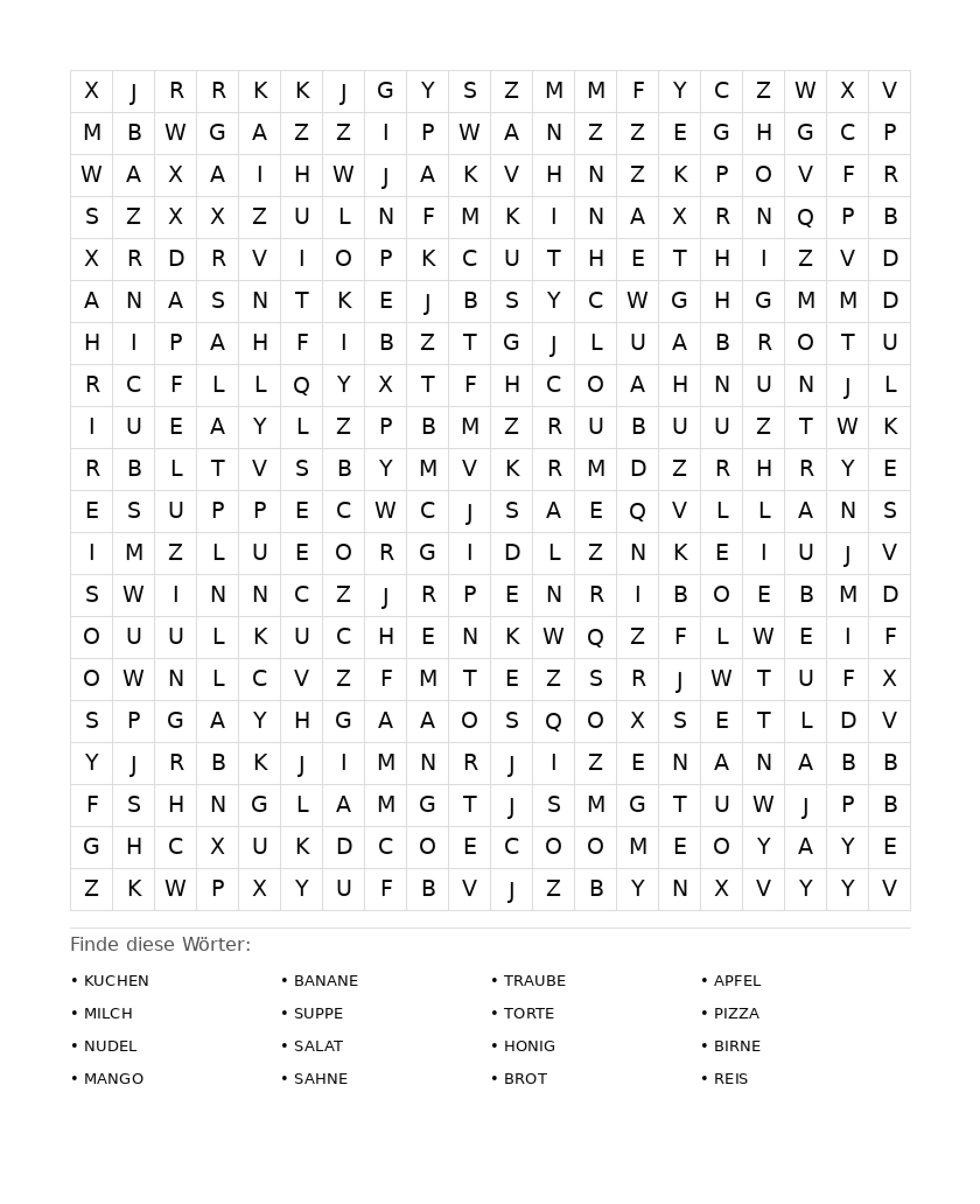 Wortsuchrätsel Wortsuchrätsel: Essen für Erwachsene aus der Kategorie Wortsuchrätsel - kostenlos ausdrucken