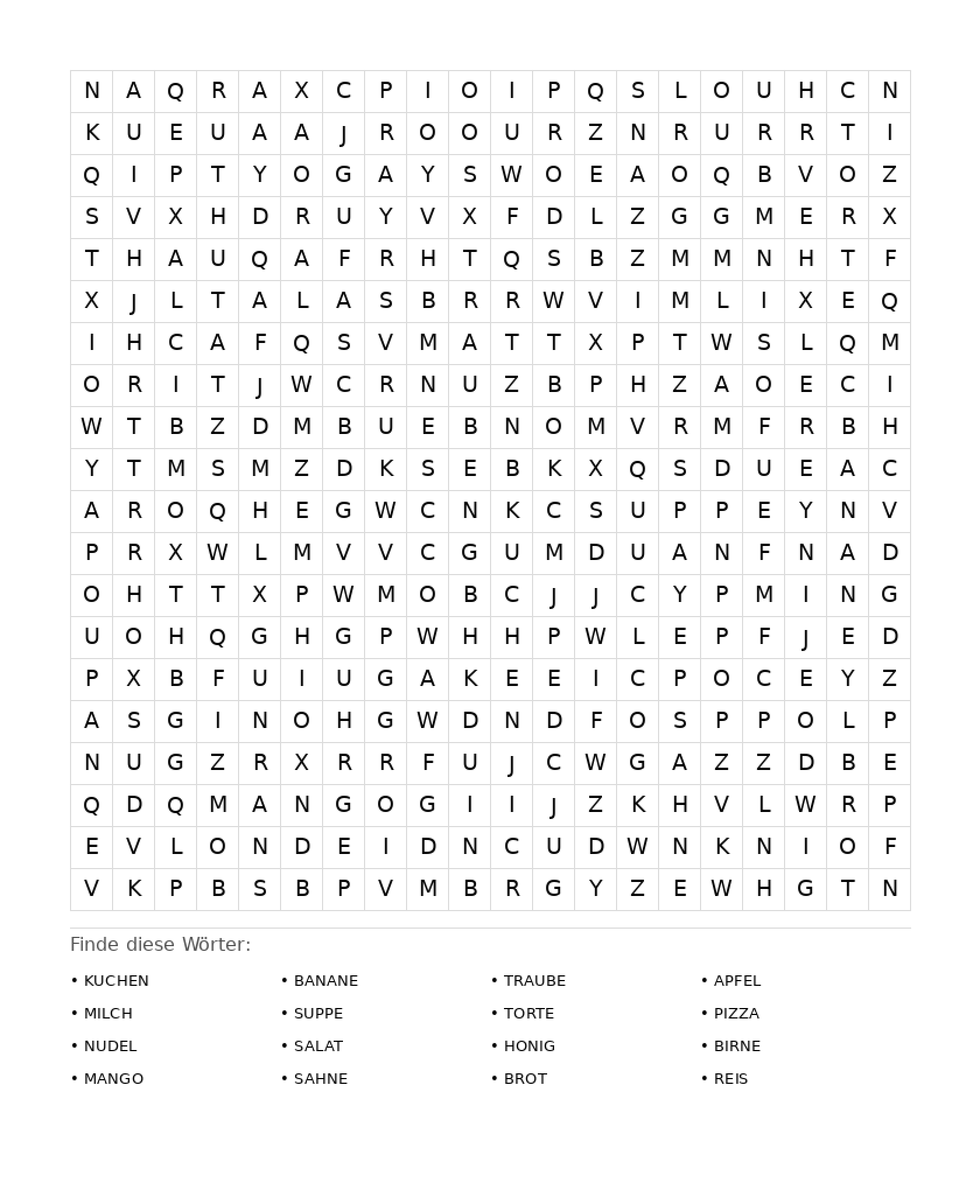 Wortsuchrätsel Wortsuchrätsel: Essen für Erwachsene aus der Kategorie Wortsuchrätsel - kostenlos ausdrucken