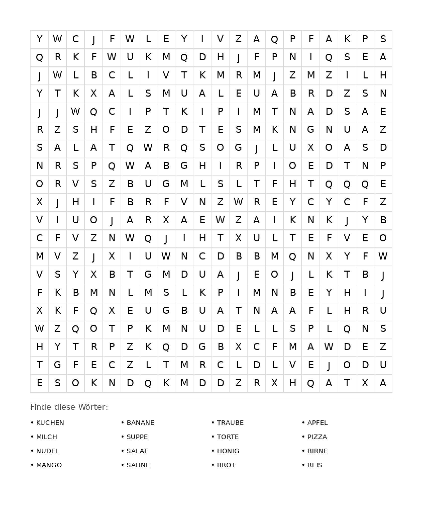 Wortsuchrätsel Wortsuchrätsel: Essen für Erwachsene aus der Kategorie Wortsuchrätsel - kostenlos ausdrucken