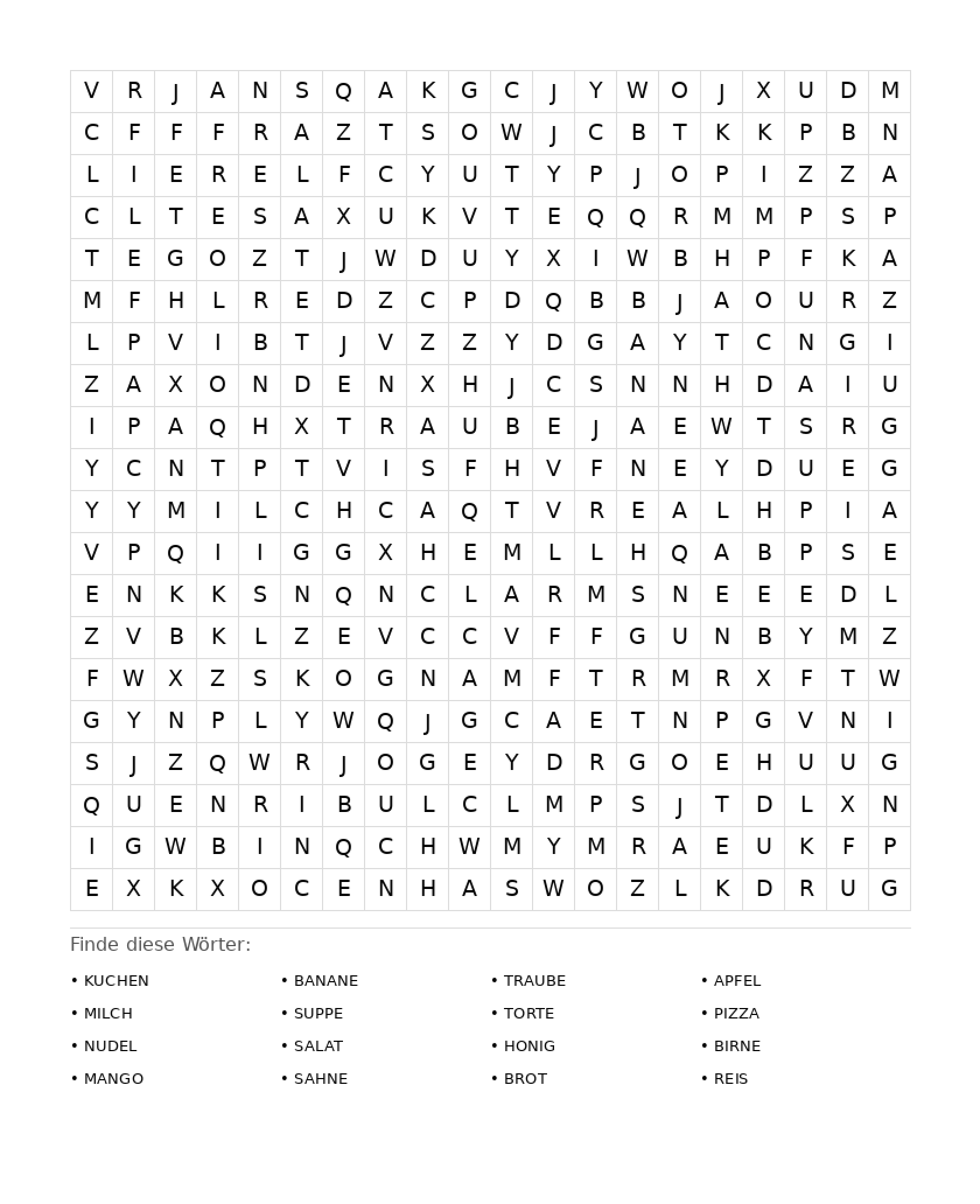 Wortsuchrätsel Wortsuchrätsel: Essen für Erwachsene aus der Kategorie Wortsuchrätsel - kostenlos ausdrucken