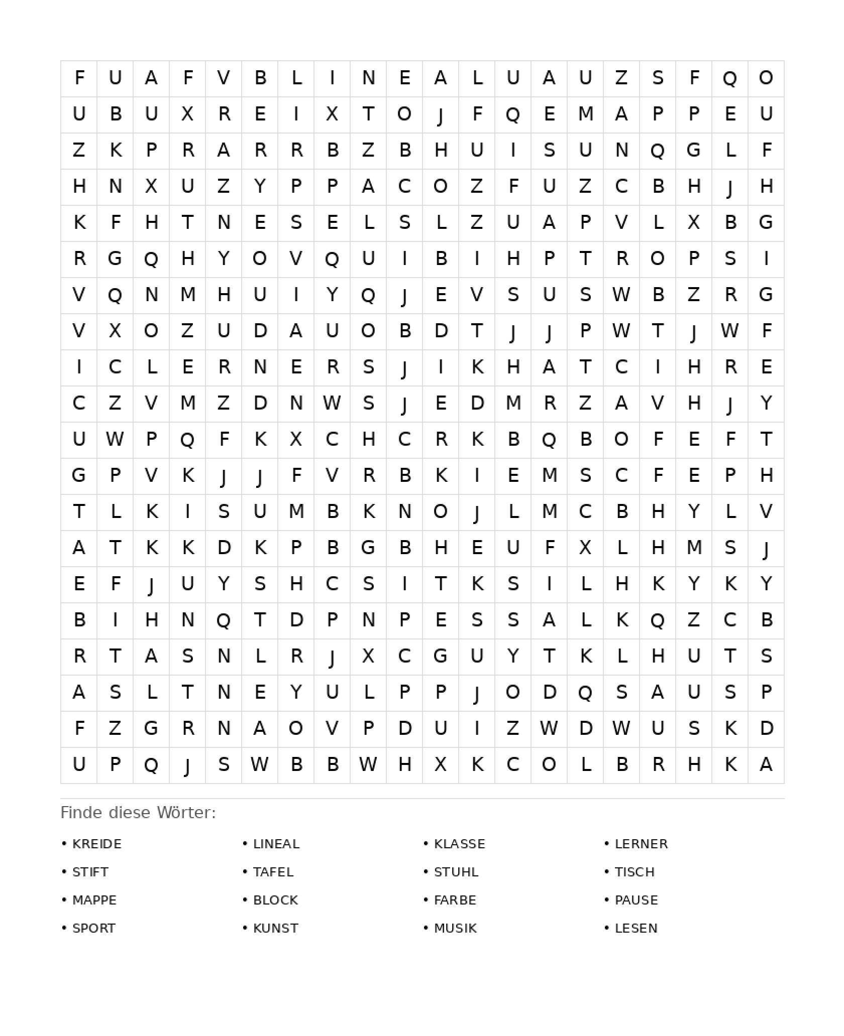 Wortsuchrätsel Wortsuchrätsel: Schule für Erwachsene aus der Kategorie Wortsuchrätsel - kostenlos ausdrucken