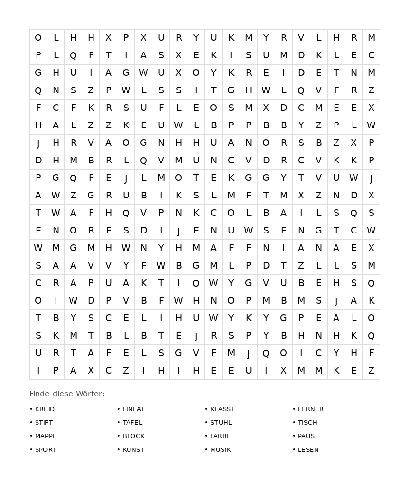 Wortsuchrätsel Wortsuchrätsel: Schule für Erwachsene aus der Kategorie Wortsuchrätsel - kostenlos ausdrucken