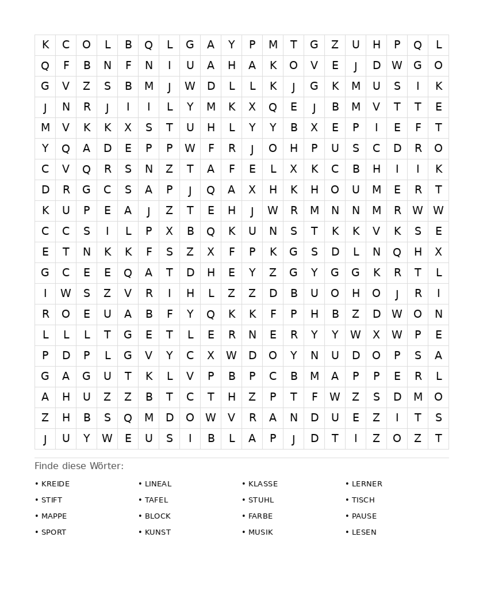 Wortsuchrätsel Wortsuchrätsel: Schule für Erwachsene aus der Kategorie Wortsuchrätsel - kostenlos ausdrucken