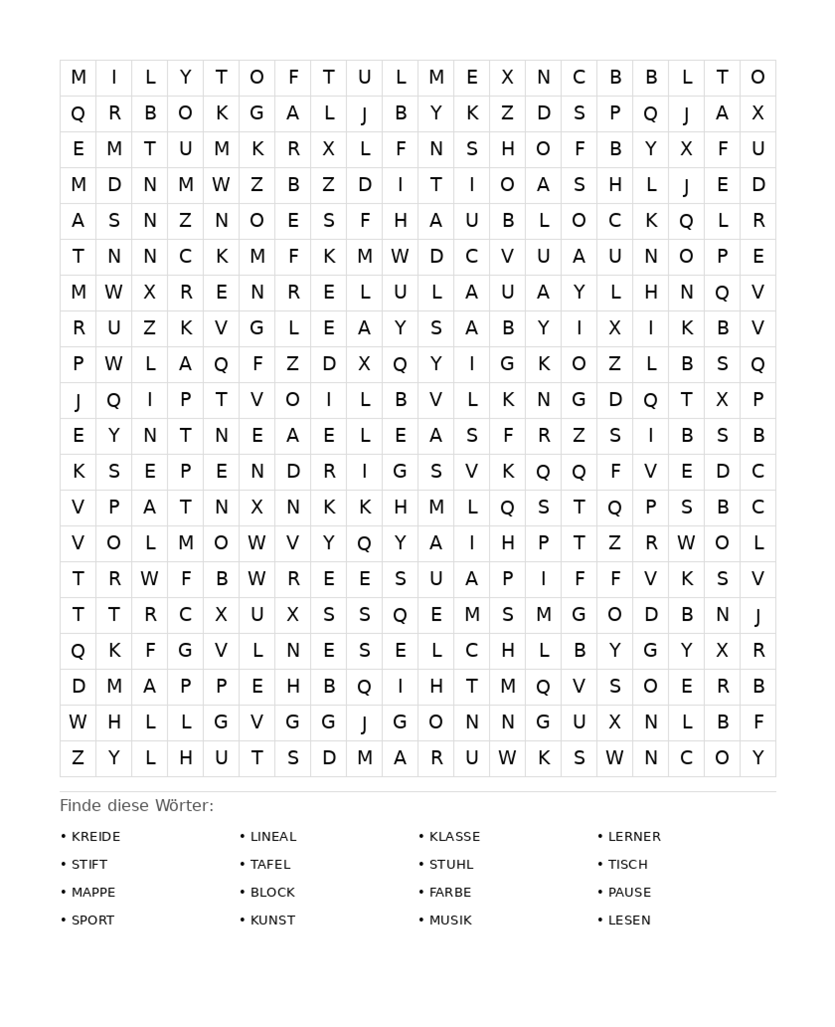Wortsuchrätsel Wortsuchrätsel: Schule für Erwachsene aus der Kategorie Wortsuchrätsel - kostenlos ausdrucken