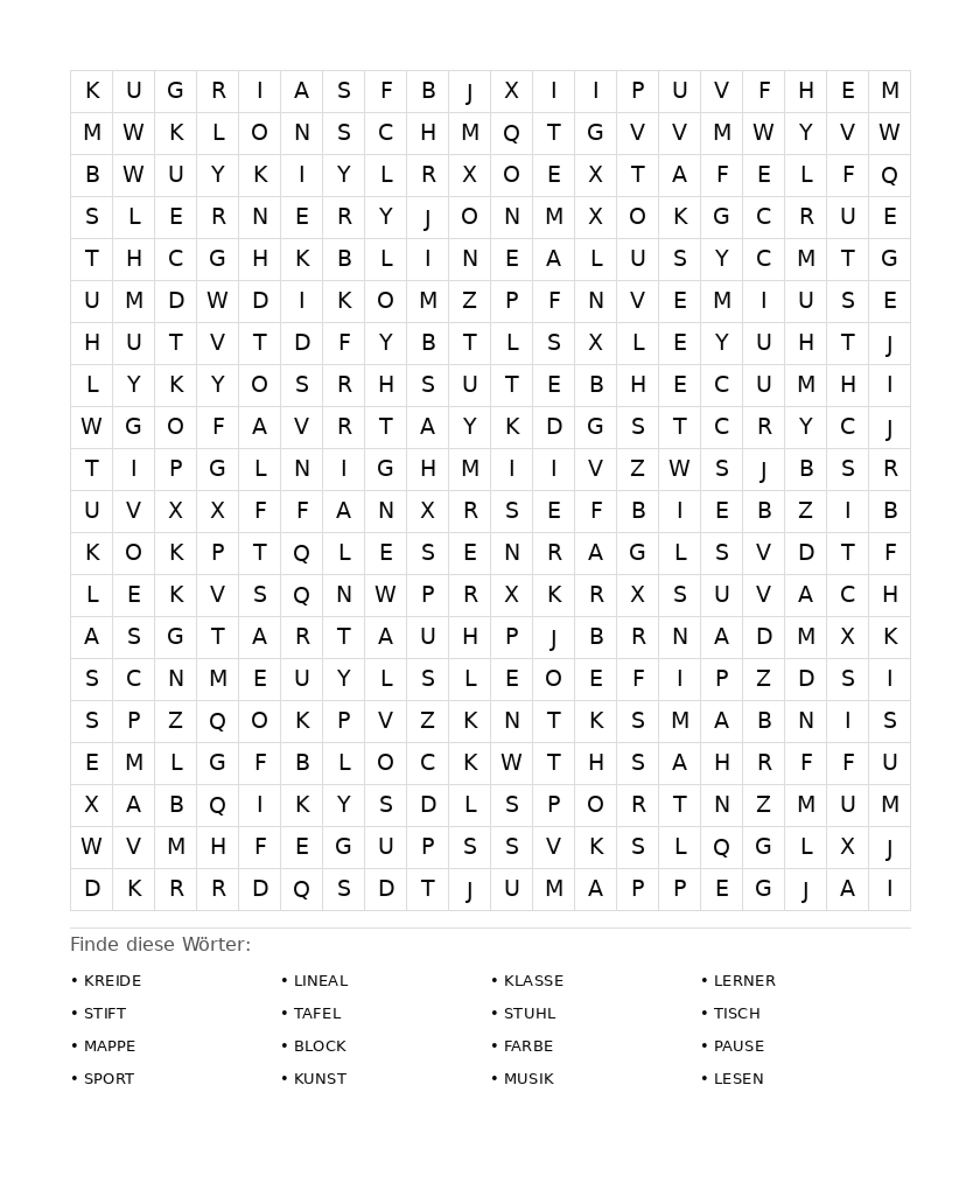 Wortsuchrätsel Wortsuchrätsel: Schule für Erwachsene aus der Kategorie Wortsuchrätsel - kostenlos ausdrucken