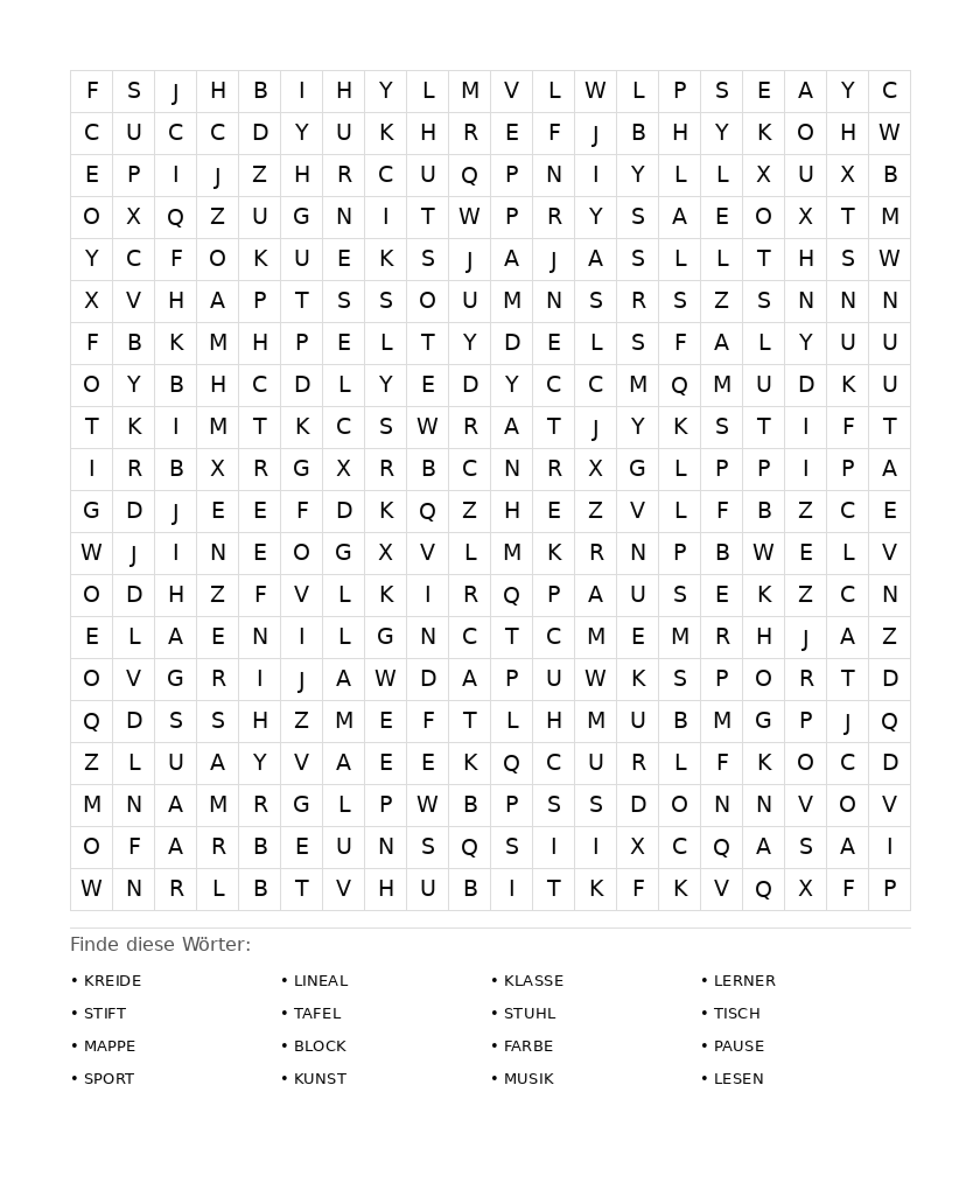 Wortsuchrätsel Wortsuchrätsel: Schule für Erwachsene aus der Kategorie Wortsuchrätsel - kostenlos ausdrucken