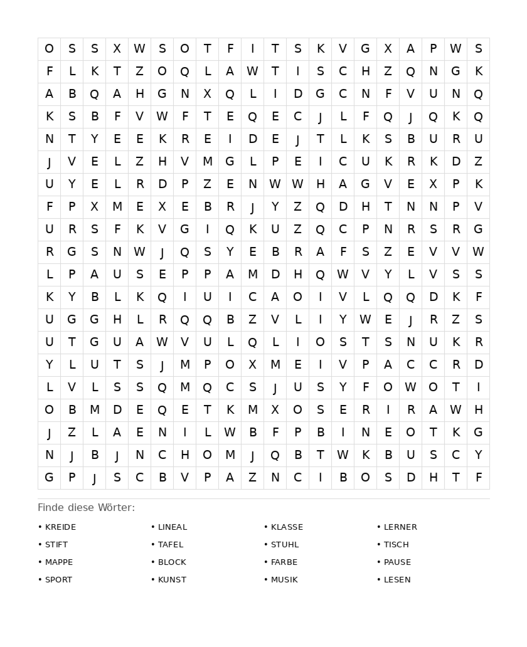 Wortsuchrätsel Wortsuchrätsel: Schule für Erwachsene aus der Kategorie Wortsuchrätsel - kostenlos ausdrucken