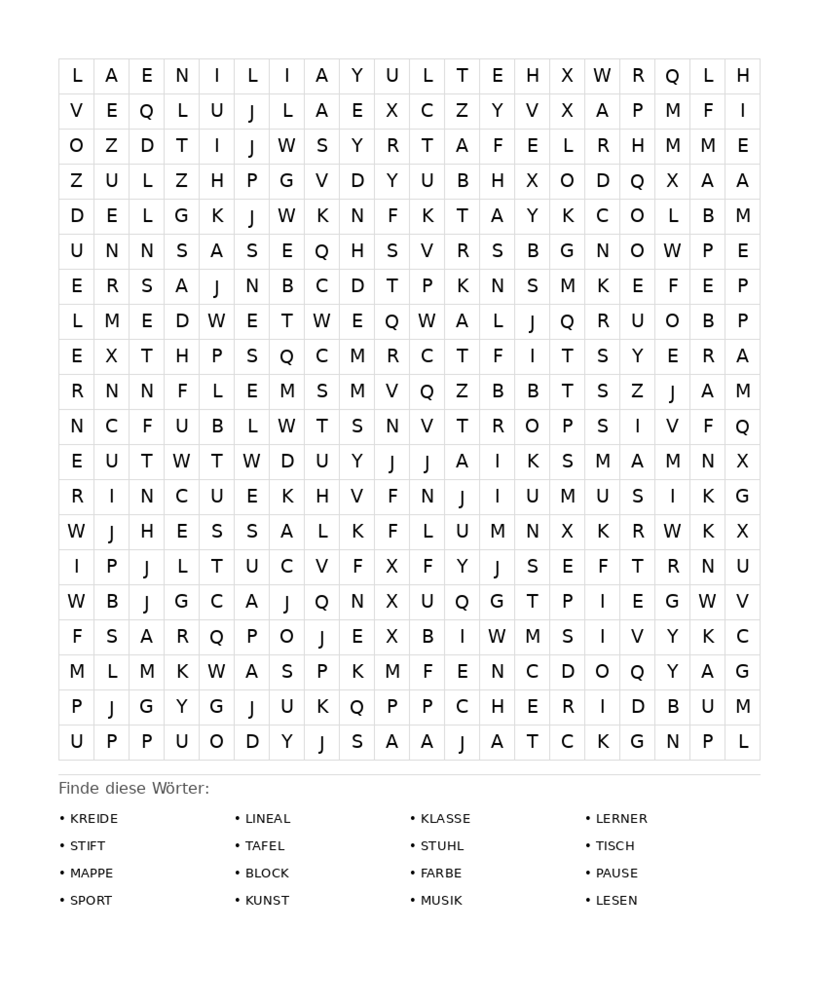 Wortsuchrätsel Wortsuchrätsel: Schule für Erwachsene aus der Kategorie Wortsuchrätsel - kostenlos ausdrucken