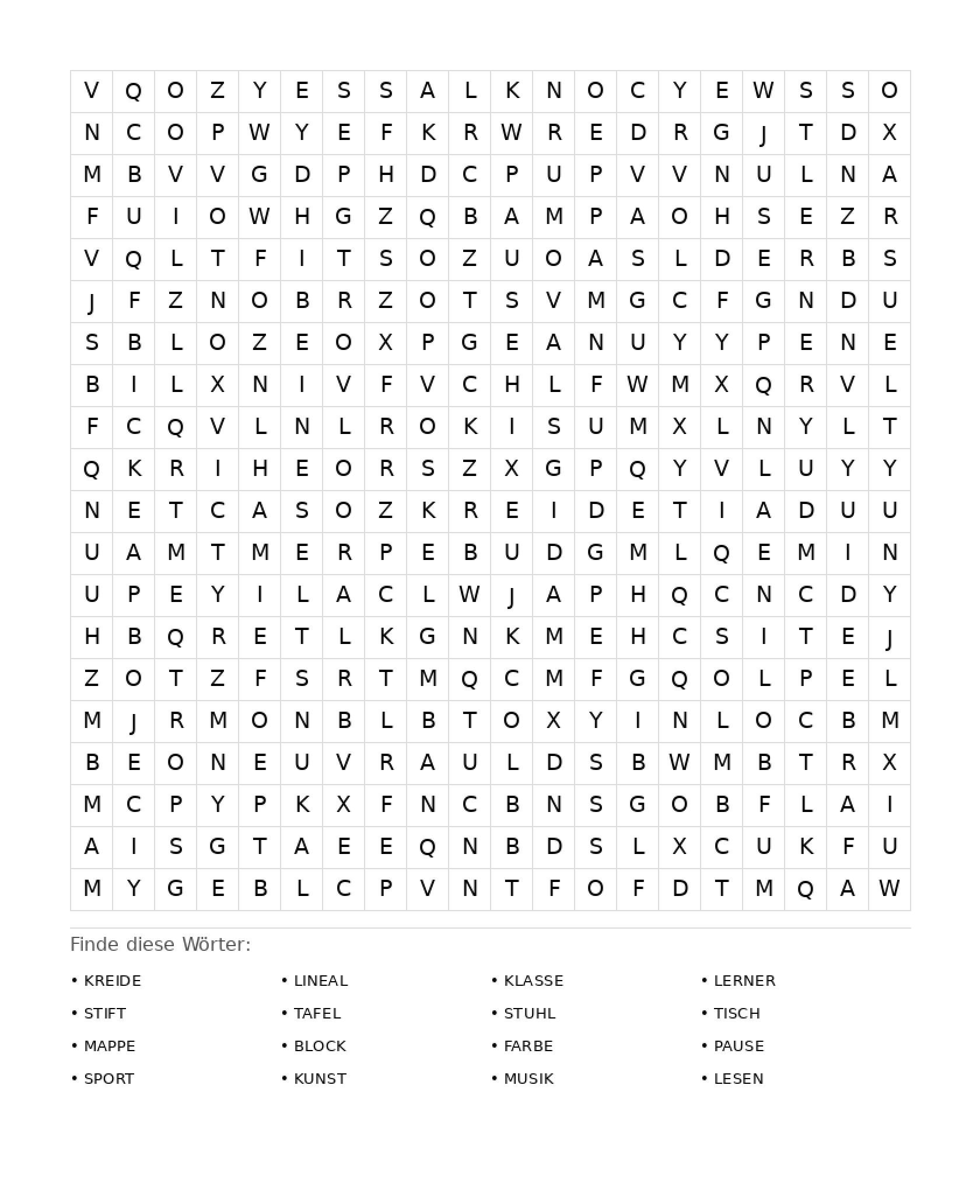 Wortsuchrätsel Wortsuchrätsel: Schule für Erwachsene aus der Kategorie Wortsuchrätsel - kostenlos ausdrucken