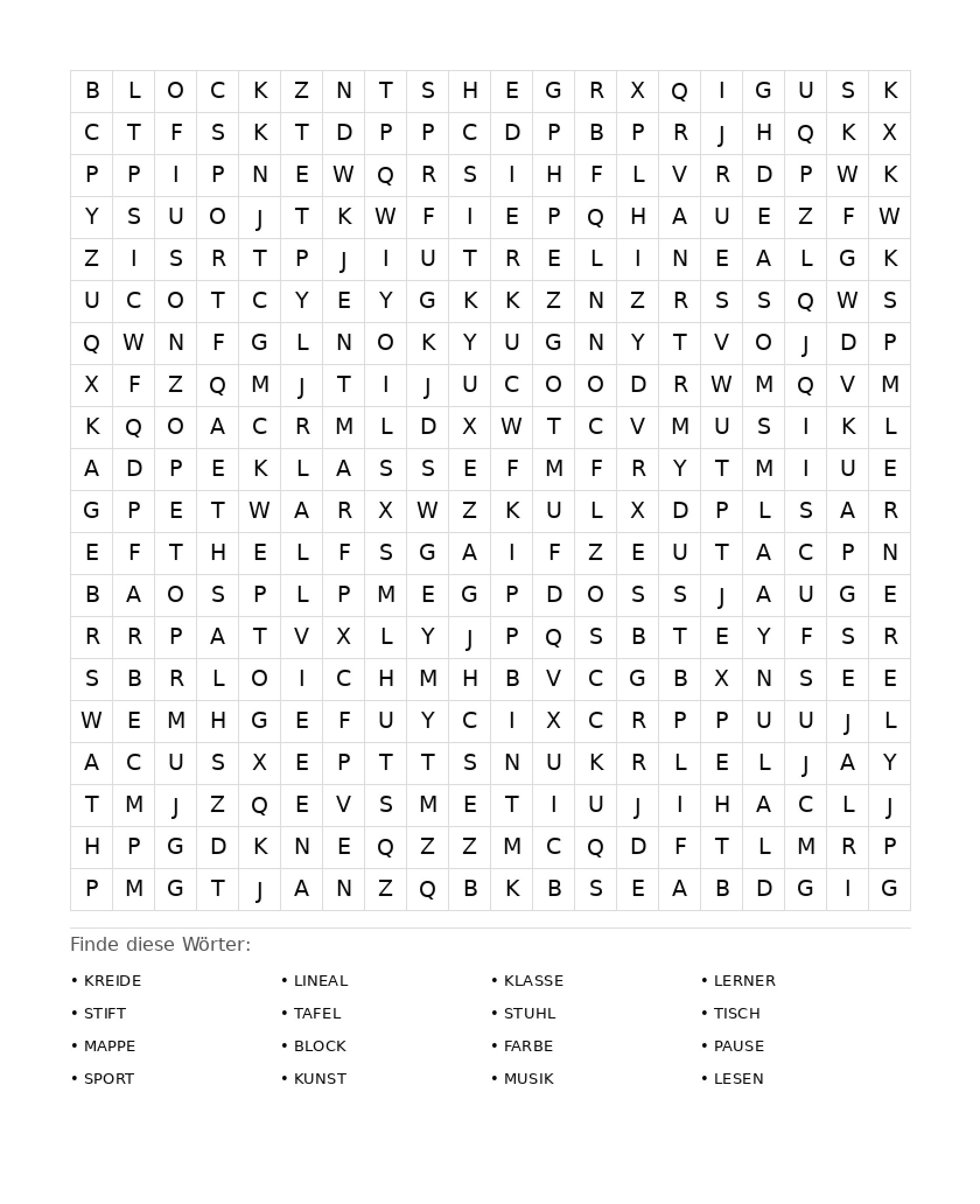 Wortsuchrätsel Wortsuchrätsel: Schule für Erwachsene aus der Kategorie Wortsuchrätsel - kostenlos ausdrucken
